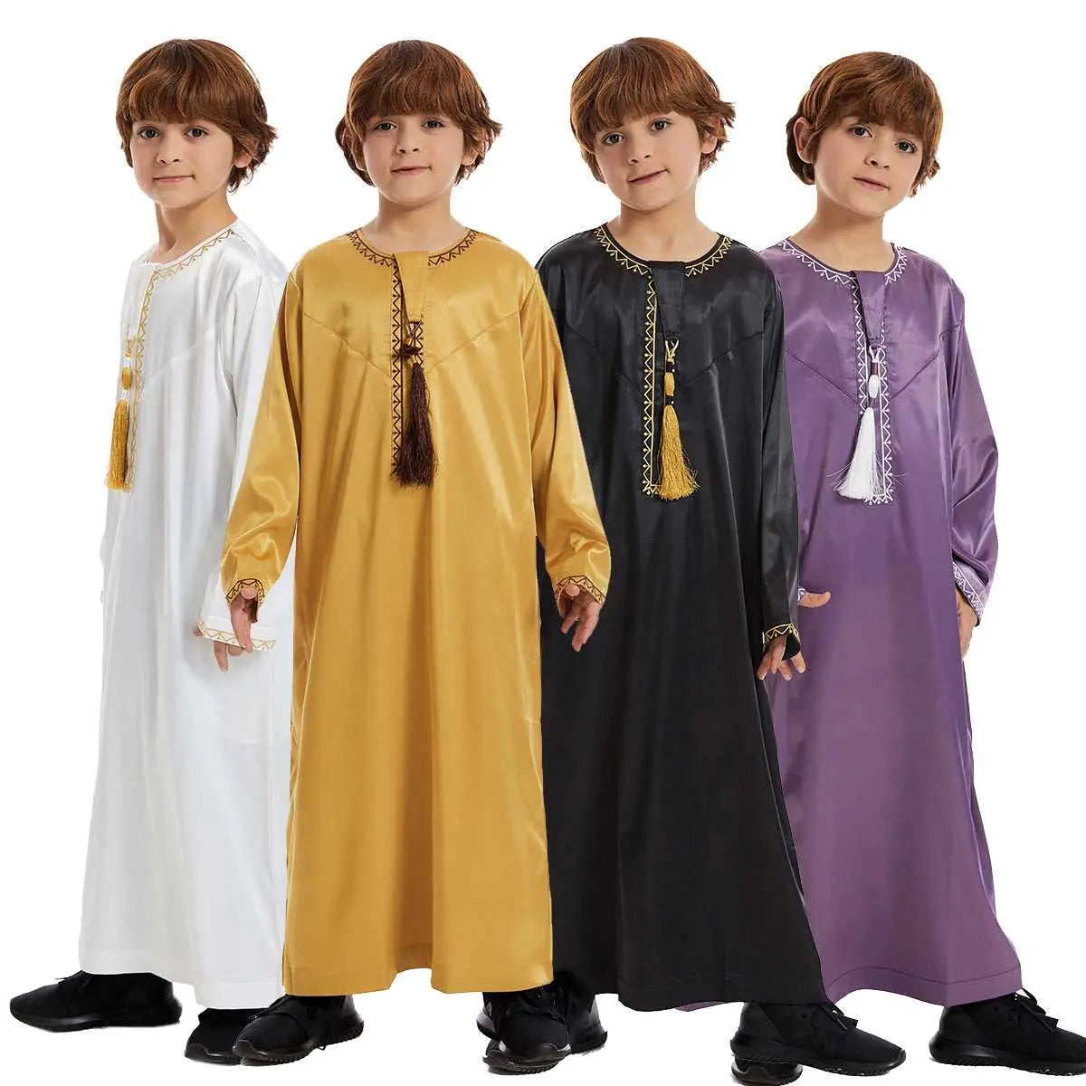 Traditional Middle Eastern Arab Boy Thobe Thawb with Tassel - Islamic Eid & Wedding Outfit for Kids - Perfect for Special Occasions & Cultural Events