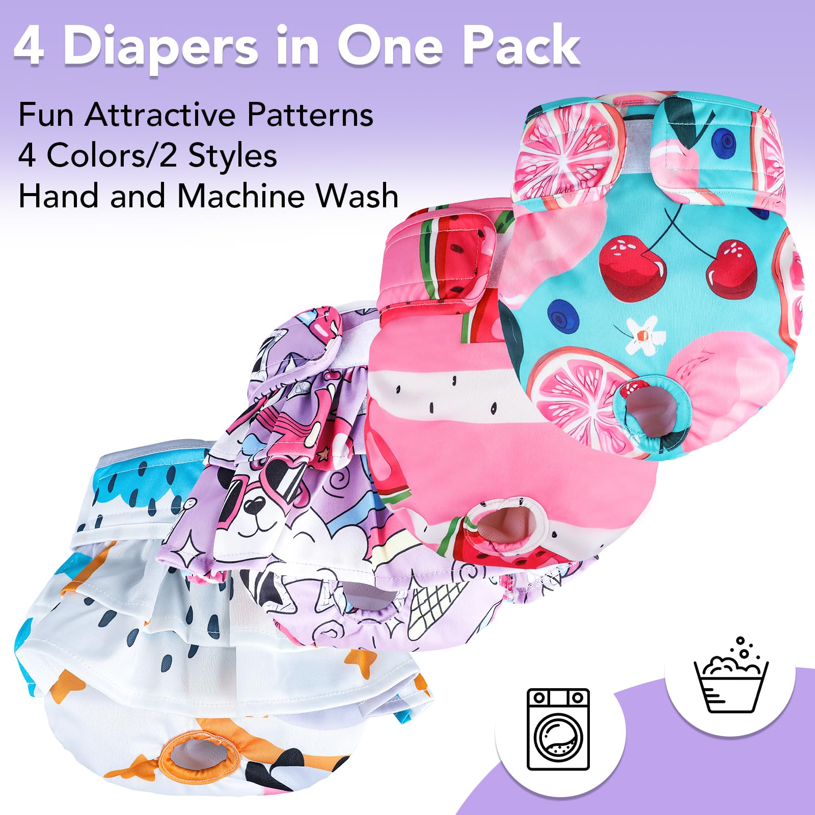 XPCARE Reusable Dog Diapers for Female Dogs - 4 Pack Large Absorbent & Leak-Proof Washable Pet Diapers | Perfect for Incontinence, Heat Cycles, and Post-Surgery Recovery