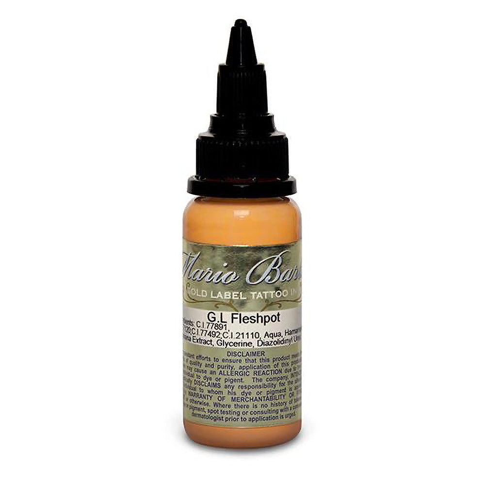 Fleshpot Mario Barth Gold Label Tattoo Ink by Intenze — 1oz Bottle — Professional Tattoo Artist Supplies for Permanent Body Art