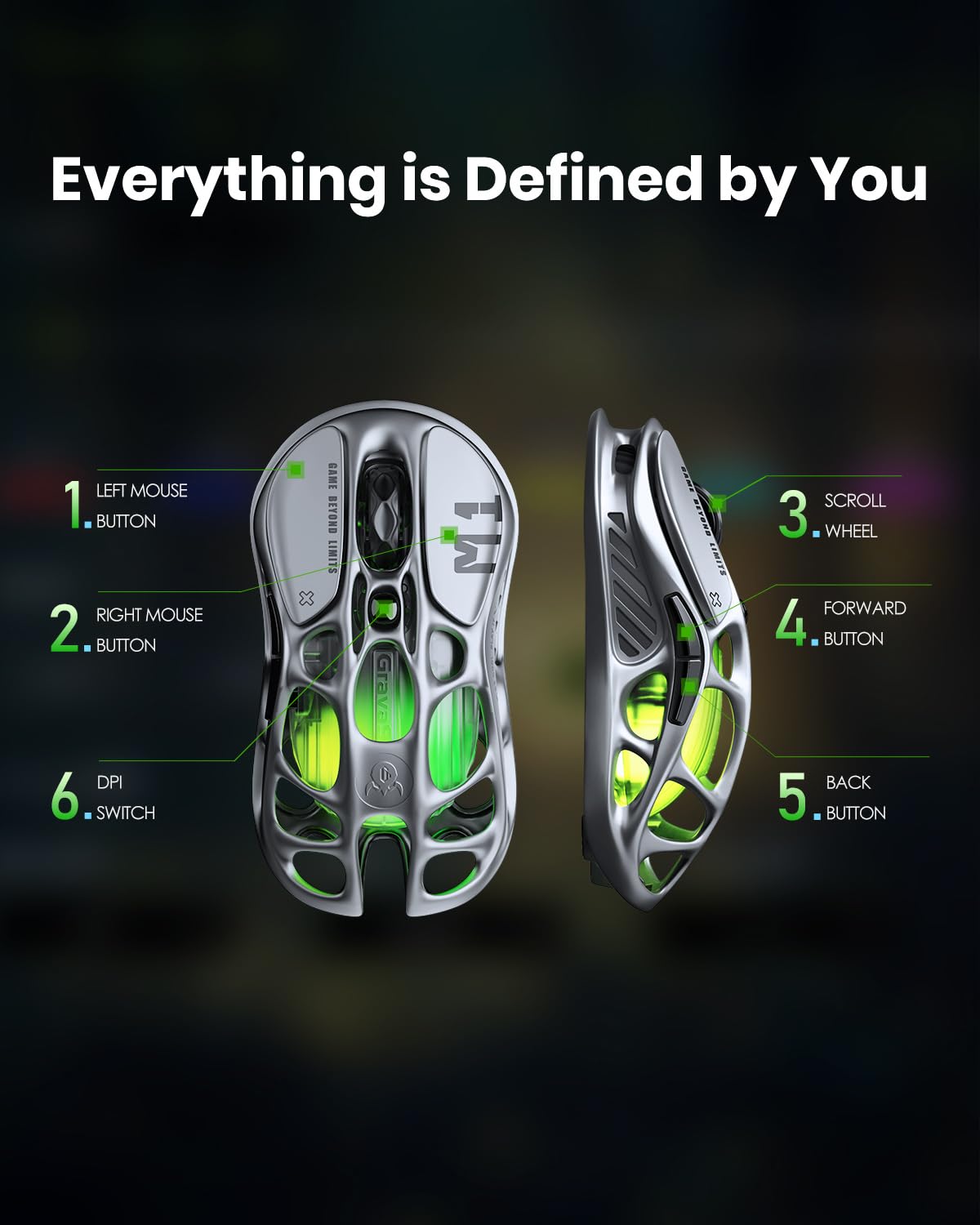 GravaStar Mercury M1 Pro Wireless Gaming Mouse - Lightweight Magnesium Alloy, 26,000 DPI, PAW3395DM Sensor, Tri-Mode Connectivity, 4K Support, 200H Battery Life - Perfect for PC, Mac, Esports & Competitive Gaming