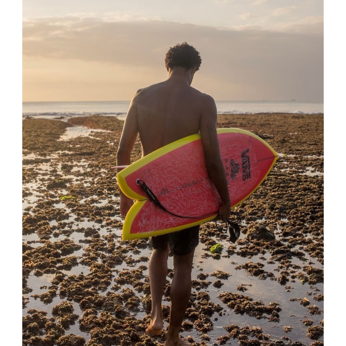 Channel Islands Febs Fish 6'1 Surfboard with PU Core & Futures Fins - Red/Yellow Design for Performance Surfing & Wave Riding