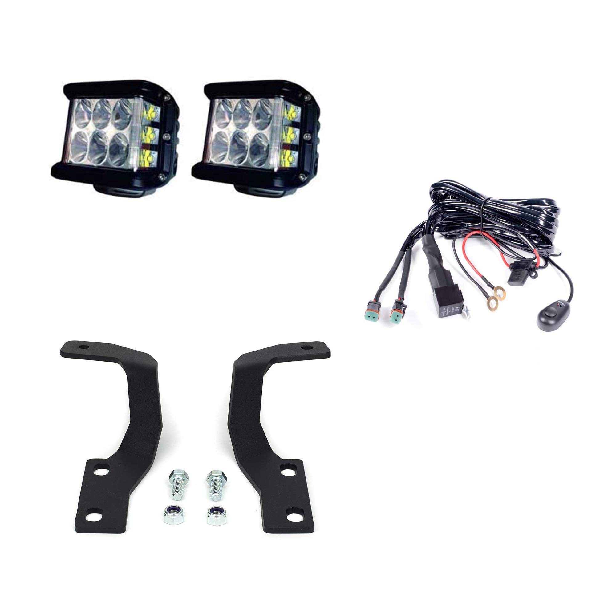 **Cali Raised LED Low Profile Ditch Light Brackets Kit for 2010-2023 Toyota 4Runner - Includes 27W Side Projecting LED Pods & Wiring Harness (No Switch) - Perfect for Off-Roading, Night Driving & Adventure Lighting**