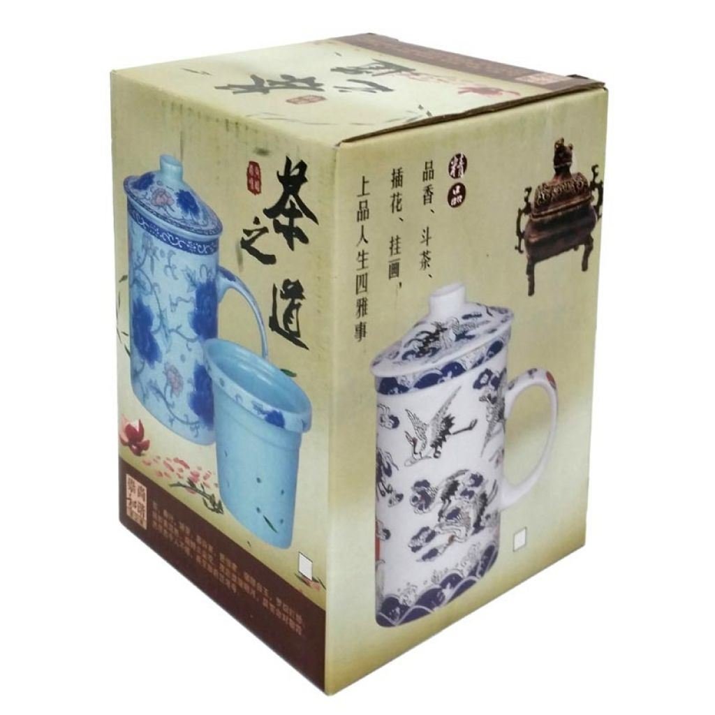 Premium Porcelain Chinese Tea Mug with Infuser & Lid - Elegant Fruit Vine Design - Perfect for Loose Leaf Tea, Herbal Infusions & Home/Office Use