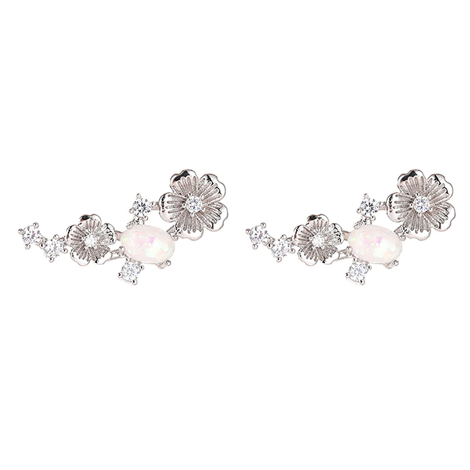 Hislaves Fashion Earrings for Women & Girls - 1 Pair Faux Opal Flower Stud Earrings with Copper Rhinestones, Shiny Retro Pierced Earrings for Party, Wedding, Date Night & Special Occasions