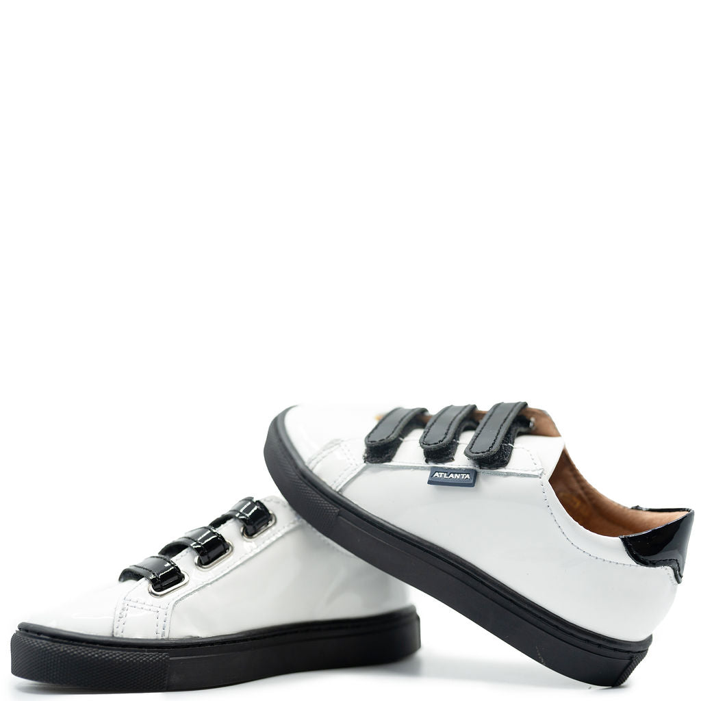 Atlanta White & Black Patent Leather Moccasin Sneakers - Comfortable & Stylish Casual Shoes for Men & Women | Perfect for Walking, Work & Everyday Wear