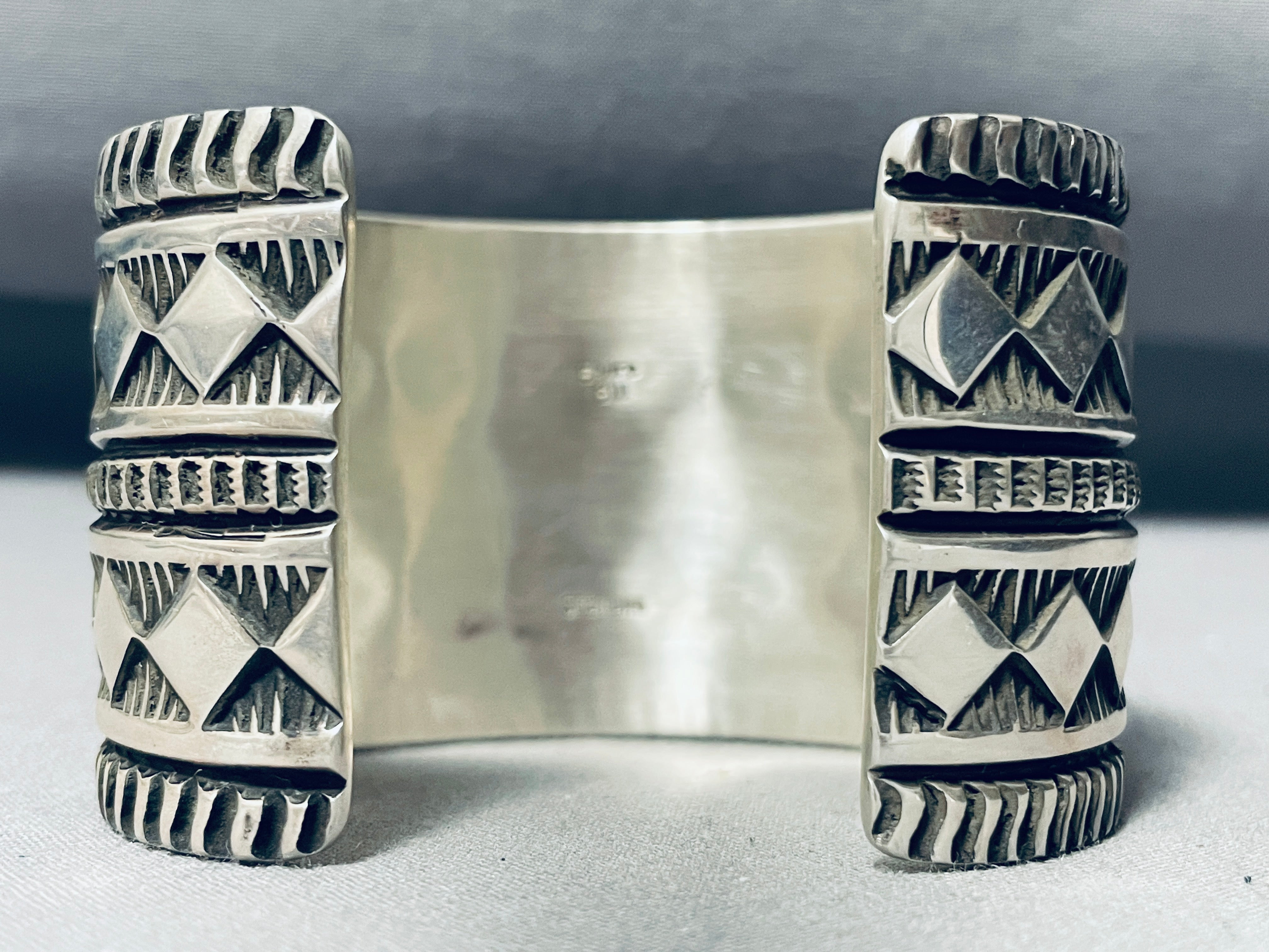 150 Grams Navajo Sterling Silver Diamond Stamped Bracelet - Authentic Native American Jewelry for Women, Perfect for Weddings, Parties & Special Occasions