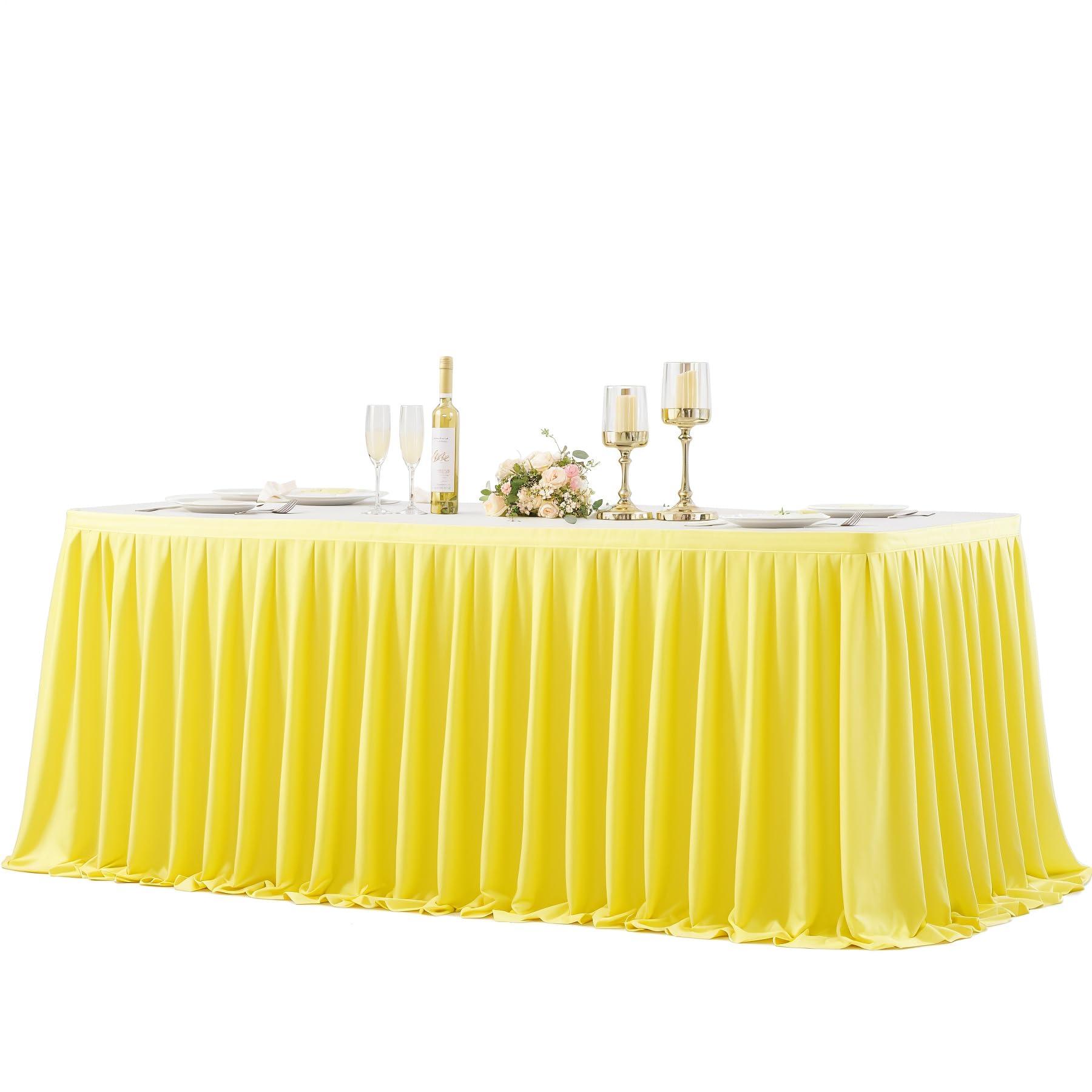 Yellow Polyester Table Skirt 9ft - Wrinkle Resistant for Banquet & Wedding Decor