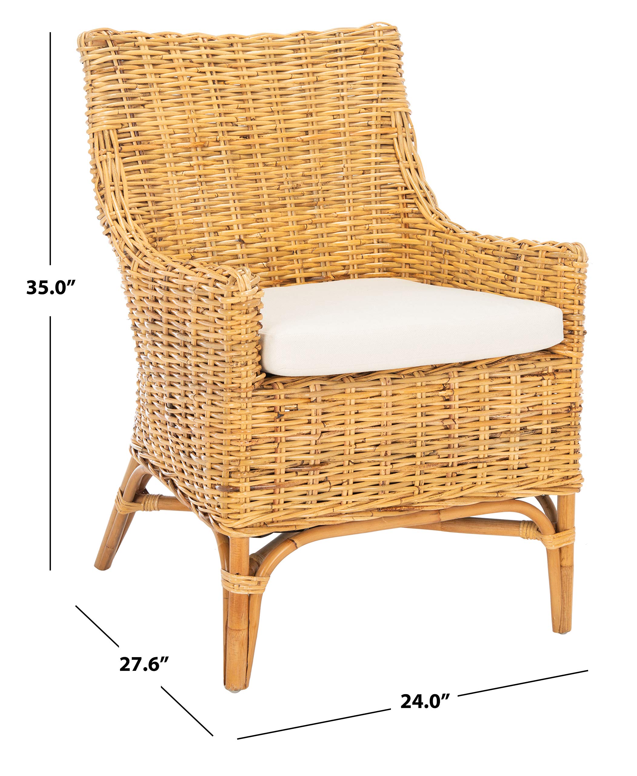 SAFAVIEH Cristen Rattan Accent Chair with Cushion - Natural & White (ACH6513B) - Perfect for Living Room, Bedroom, or Patio Decor