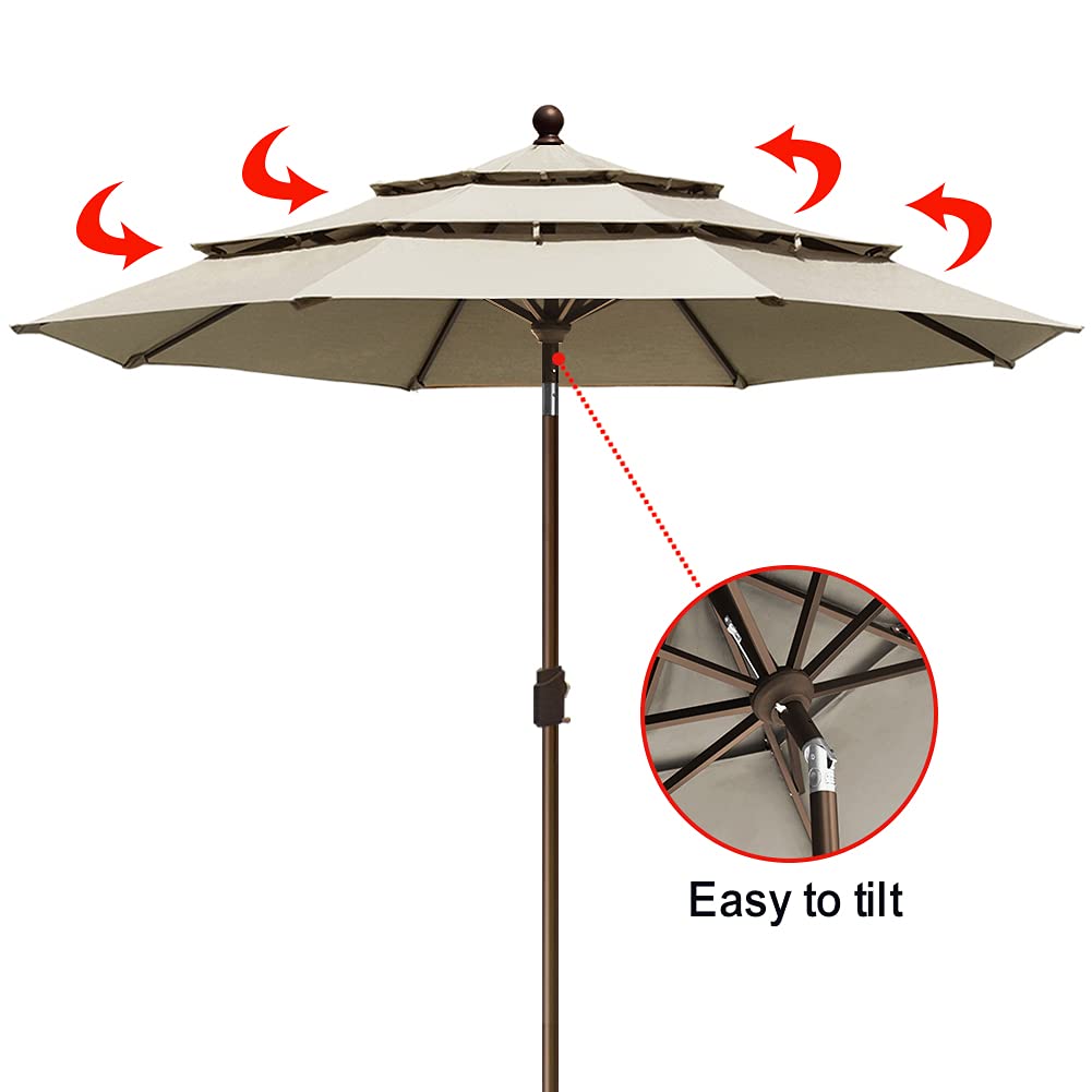 EliteShade 9Ft 3-Tier Outdoor Patio Umbrella with Ventilation - 10-Year Fade-Resistant, Heavy Duty Market Umbrella for Table - Antique Beige - Perfect for Backyard, Poolside, Restaurant & Outdoor Dining Areas