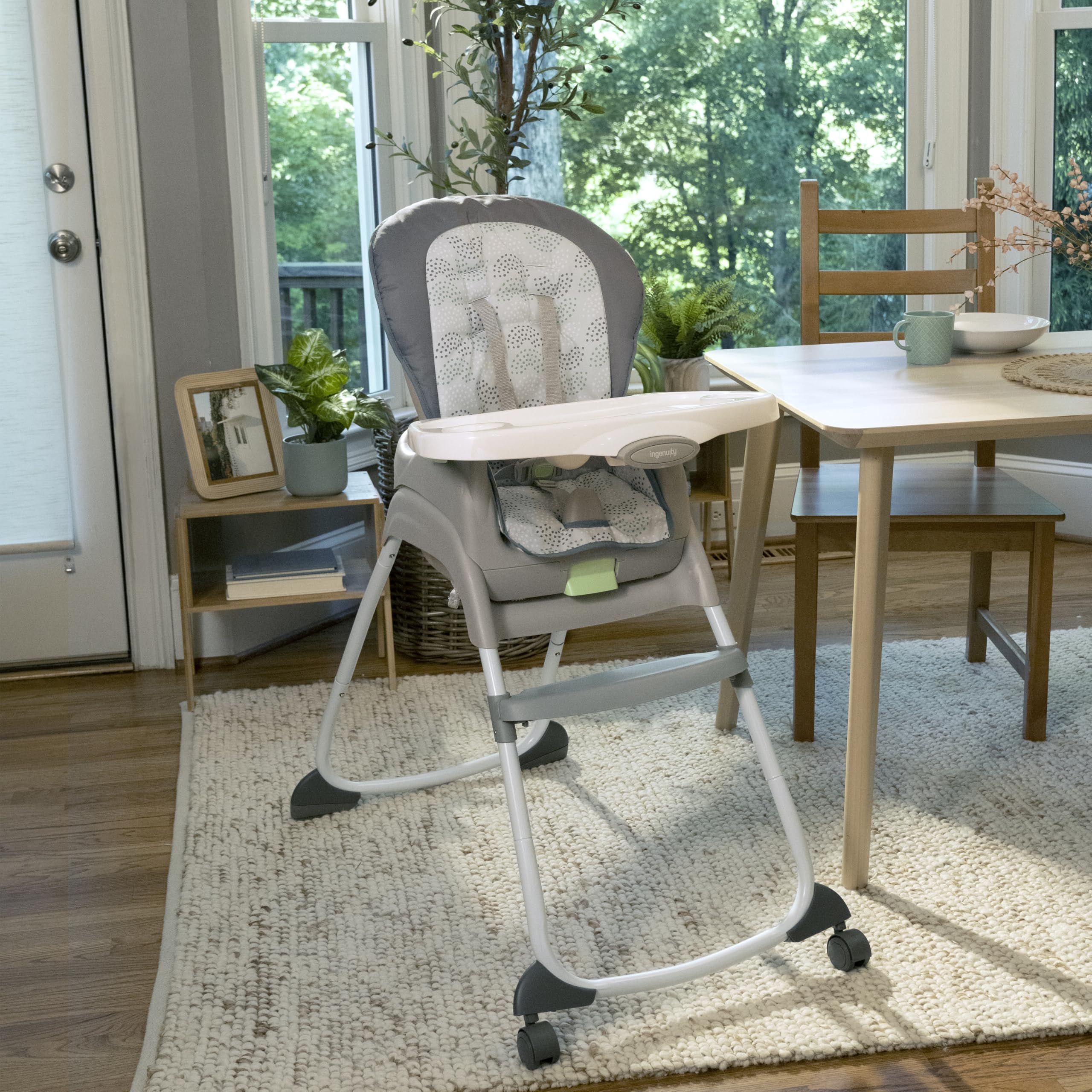 Ingenuity 6-in-1 Convertible High Chair for Babies & Toddlers (0-5 Years) - 6 Adjustable Modes, 2 Dishwasher-Safe Trays, Astro Design (Model 13108) - Perfect for Feeding, Learning & Playtime at Home or Daycare