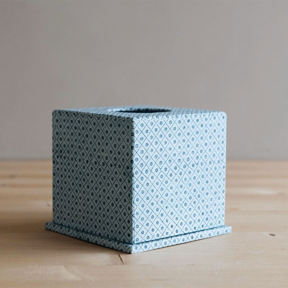 Handmade Block Printed Tissue Box Cover - Blue Floral Design | Home Decor & Gift Idea for Living Room, Bedroom, or Office