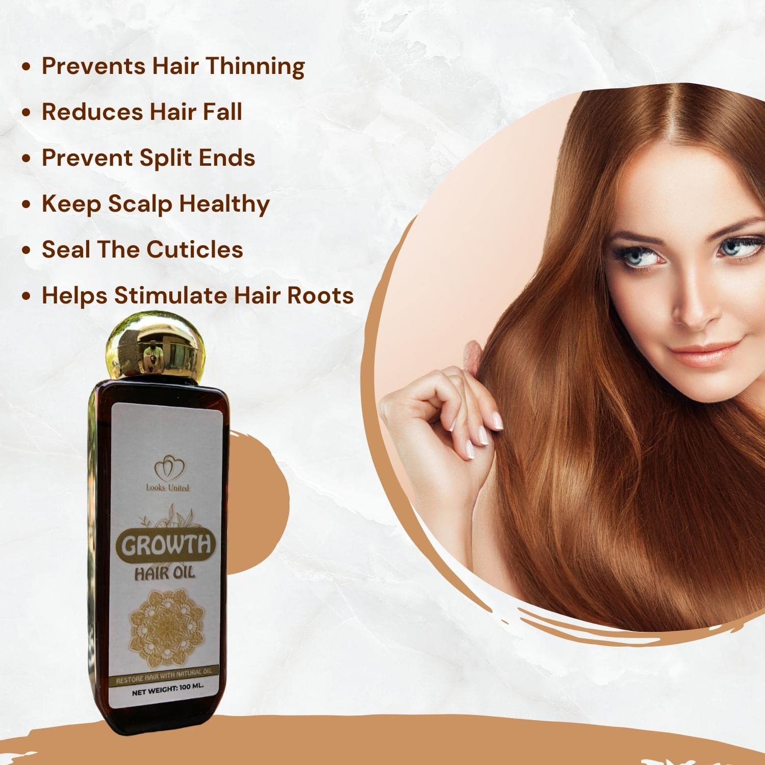 Looks United Hair Growth Oil with Bhringraj, Amla, Almond & Onion - 2 Pack (100ml Each) | Natural Hair Treatment for Thicker, Longer & Healthier Hair | Perfect for Daily Scalp Massage & Hair Care Routine
