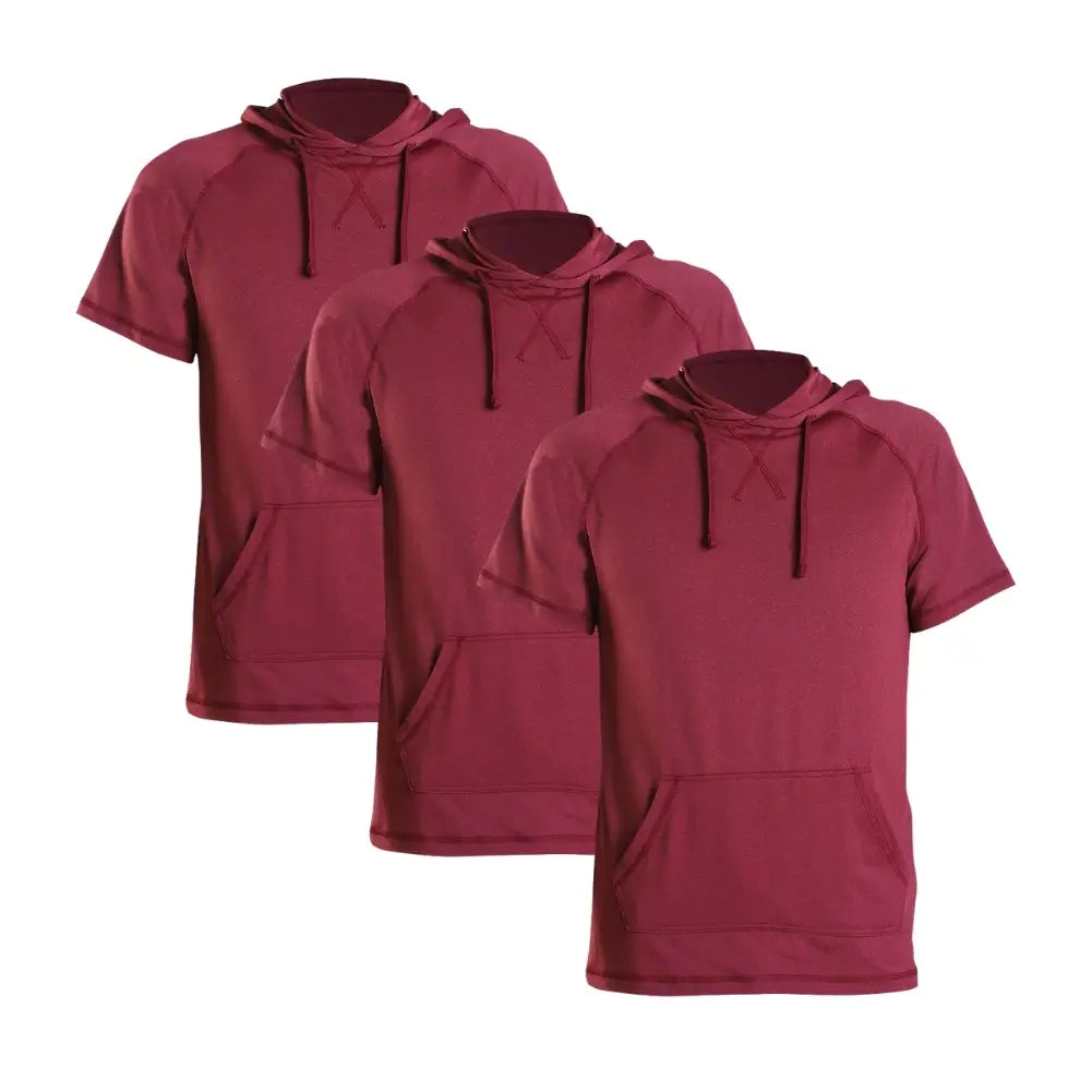 3 Pack Men's Performance Short Sleeve Hoodie - Moisture Wicking Athletic Shirts for Gym, Running & Outdoor Activities