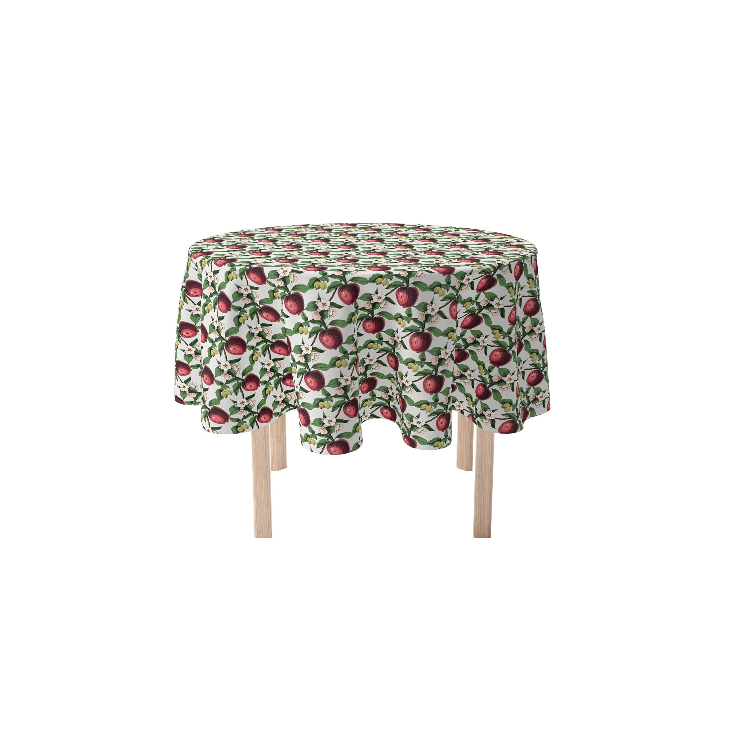 Machine Washable 100% Milliken Polyester Fabric Tablecloths, Table Runners & Napkins - Durable Outdoor/Indoor Dining Decor with Apples in Branches Design (108