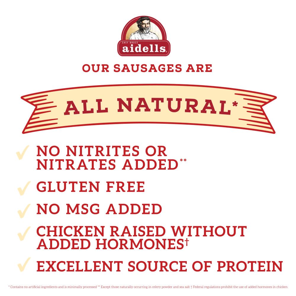 Aidells Smoked Chicken Sausage with Roasted Garlic & Gruyere Cheese - 12 Oz (4 Fully Cooked Links) | Premium Gourmet Sausage for Grilling, Breakfast, Sandwiches & Charcuterie Boards
