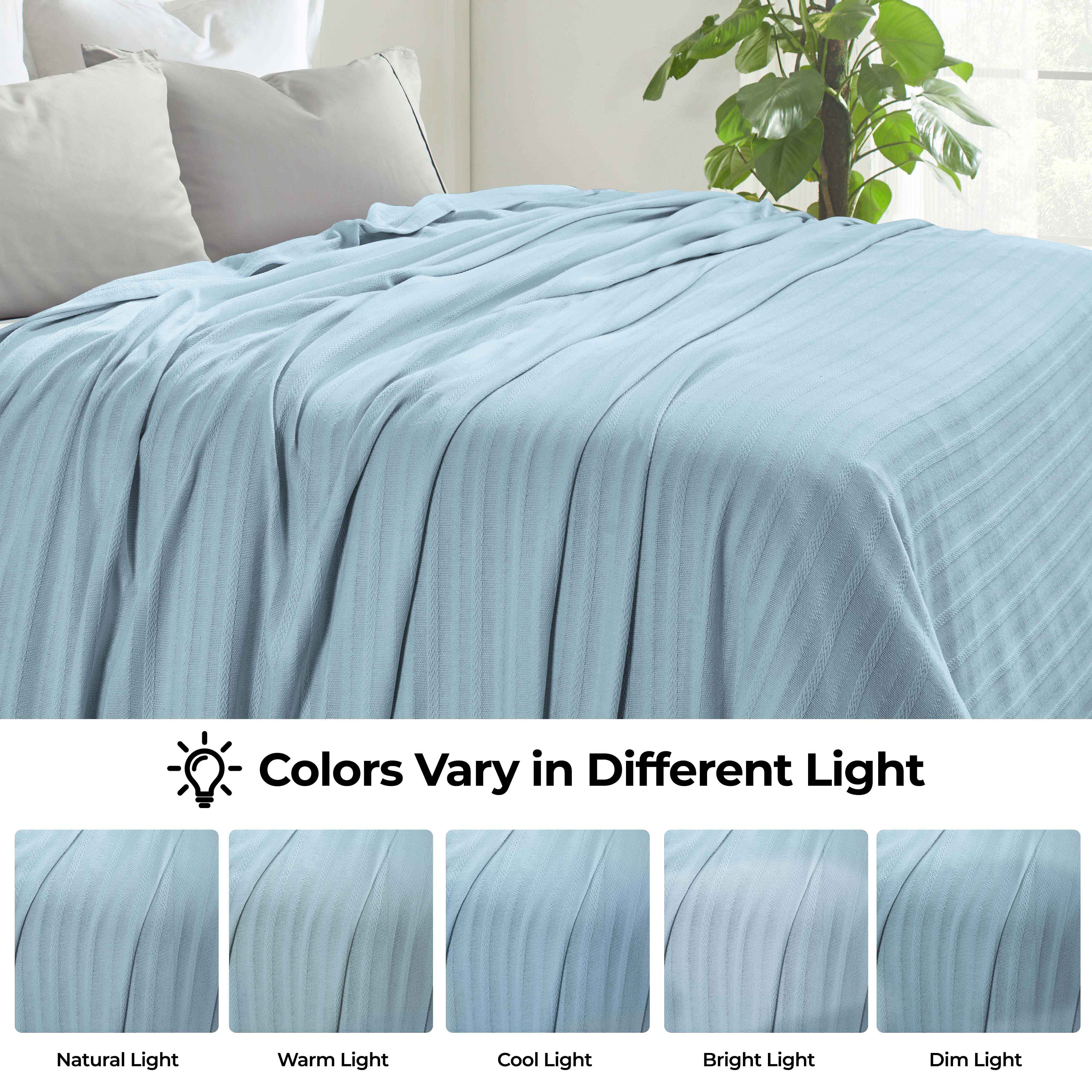 Soft Clara Cotton Textured Striped Lightweight Woven Blanket - Perfect for Sofa, Bed & Outdoor Picnics