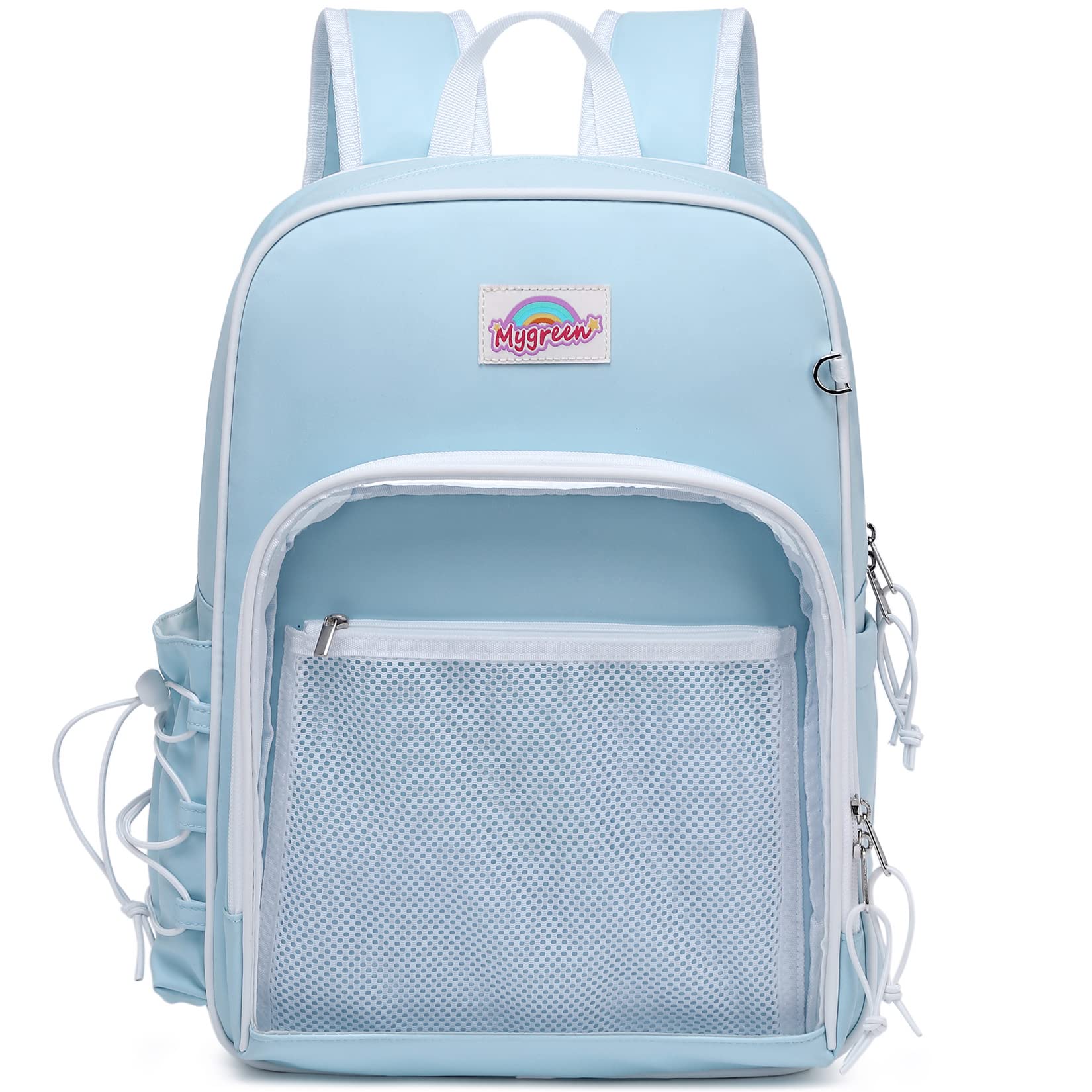 Mygreen Teens Elementary School Backpack - Waterproof Lightweight Daypack for Boys & Girls, Casual Book Bag for Primary & Junior High School Students - Perfect for School, Travel & Outdoor Activities (Light Blue & White)