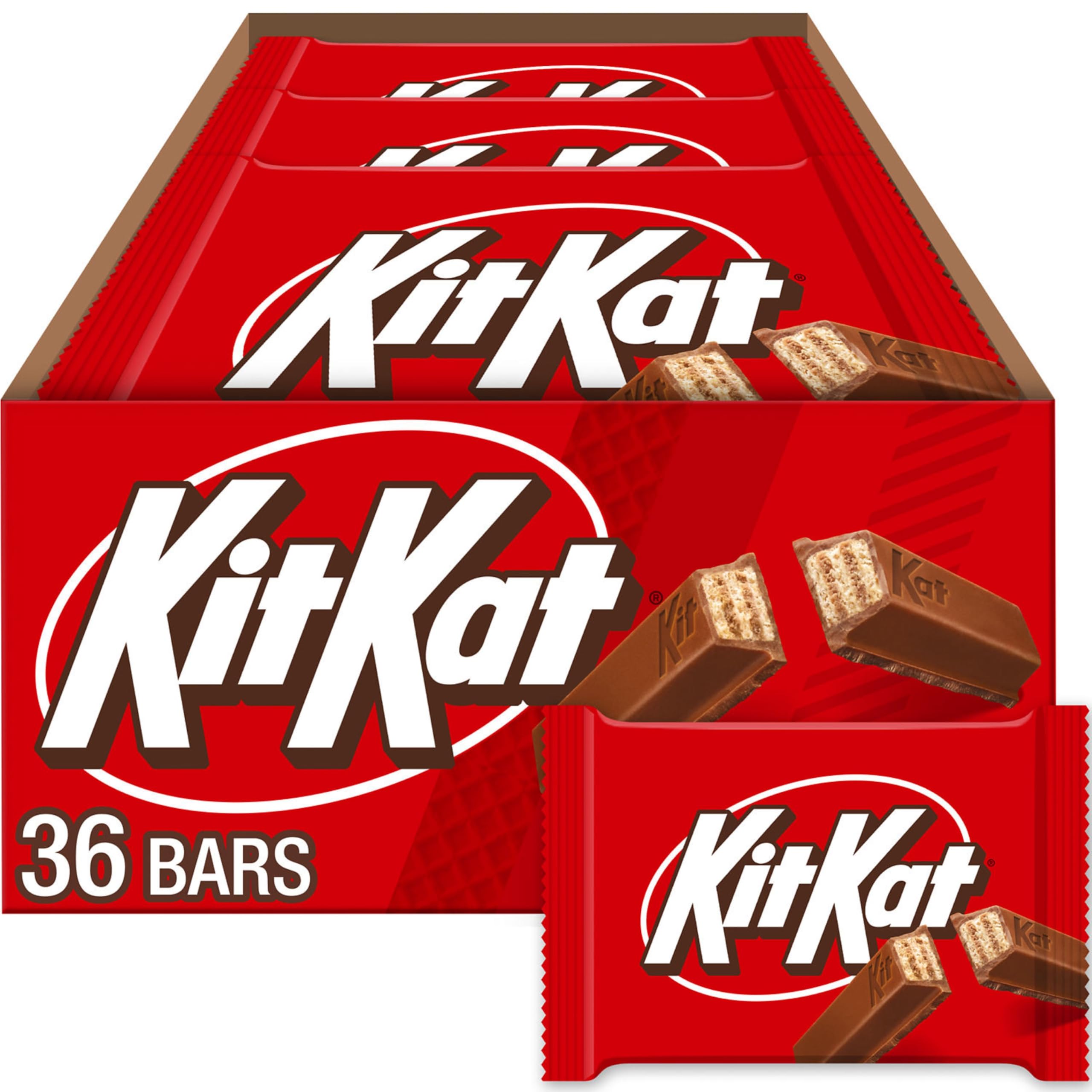 KIT KAT Milk Chocolate Wafer Candy Bars - 1.5oz (36 Count) - Bulk Pack of Crispy Wafer Cookies - Perfect for Halloween, Christmas, Party Favors & Office Snacks