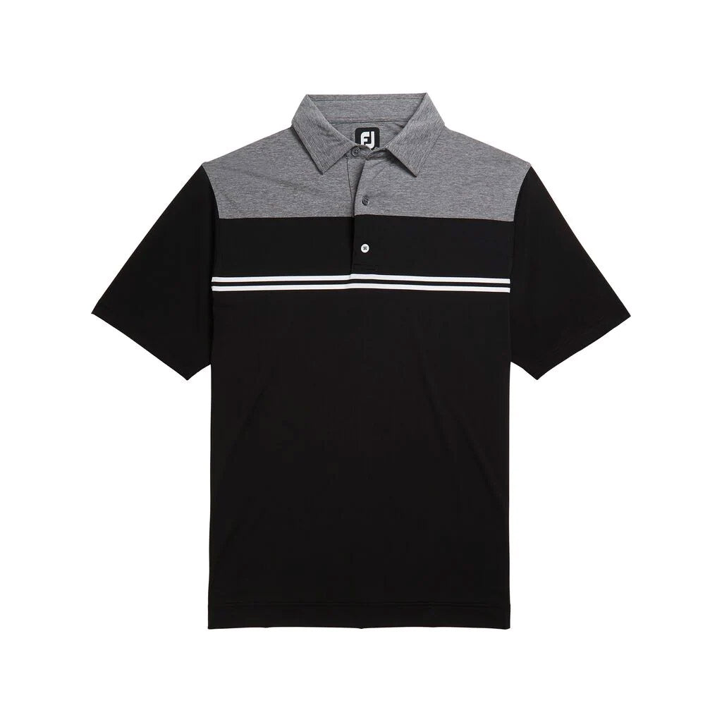 FootJoy Heather Color Block Lisle Self Collar Black Men's Golf Polo Shirt - Moisture-Wicking & Breathable for Comfort on the Golf Course & Casual Wear