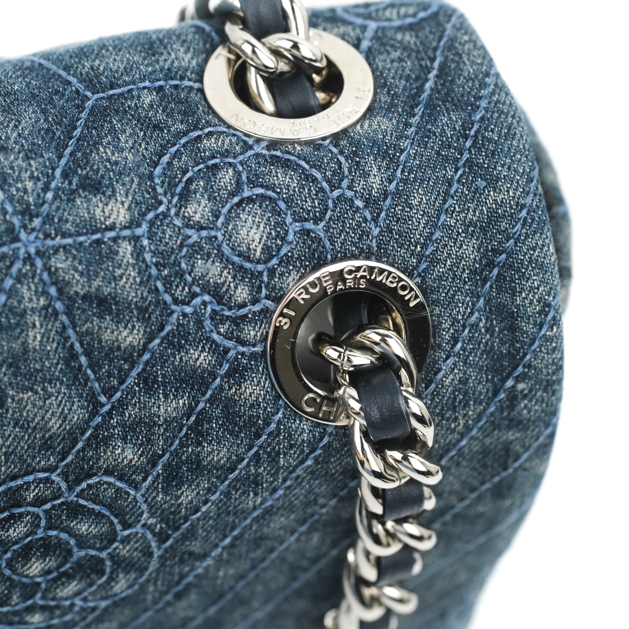 Chanel Camellia Embroidered Flap Bag in Blue Washed Denim with Silver Hardware - Luxury Designer Crossbody Bag for Women, Perfect for Date Night & Special Occasions