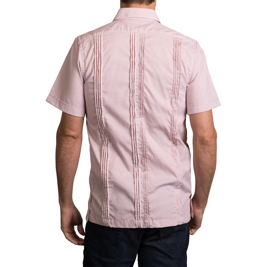 San Cristobal Orange Check Short Sleeve Guayabera Shirt for Men - Perfect for Summer, Beach, and Casual Wear