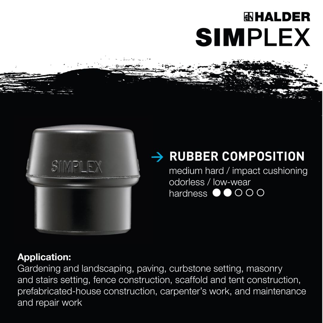 Halder Simplex Sledgehammer with Medium-Hard Rubber Inserts - Cast Iron Housing & Handle Protection Sleeve - Varnished Wooden Handle (80mm, 7.2 lbs) - Ideal for Construction, Demolition & Heavy-Duty DIY Projects