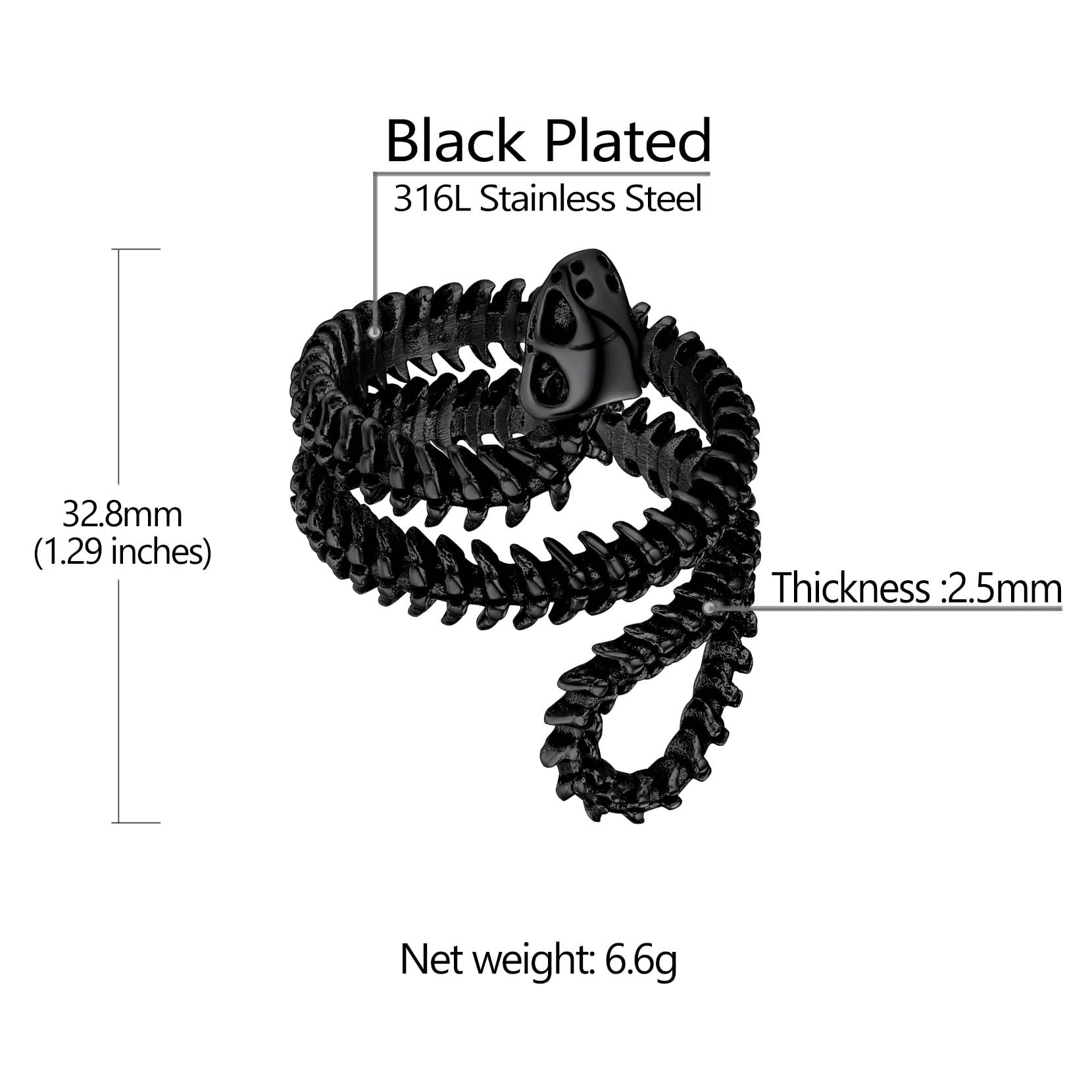 Stainless Steel/Gold Plated/Black Snake Vertebrae Loop Bone Cast Ring for Men & Women - Punk Gothic Biker Jewelry with Gift Box - Perfect for Halloween, Gothic Parties & Alternative Fashion