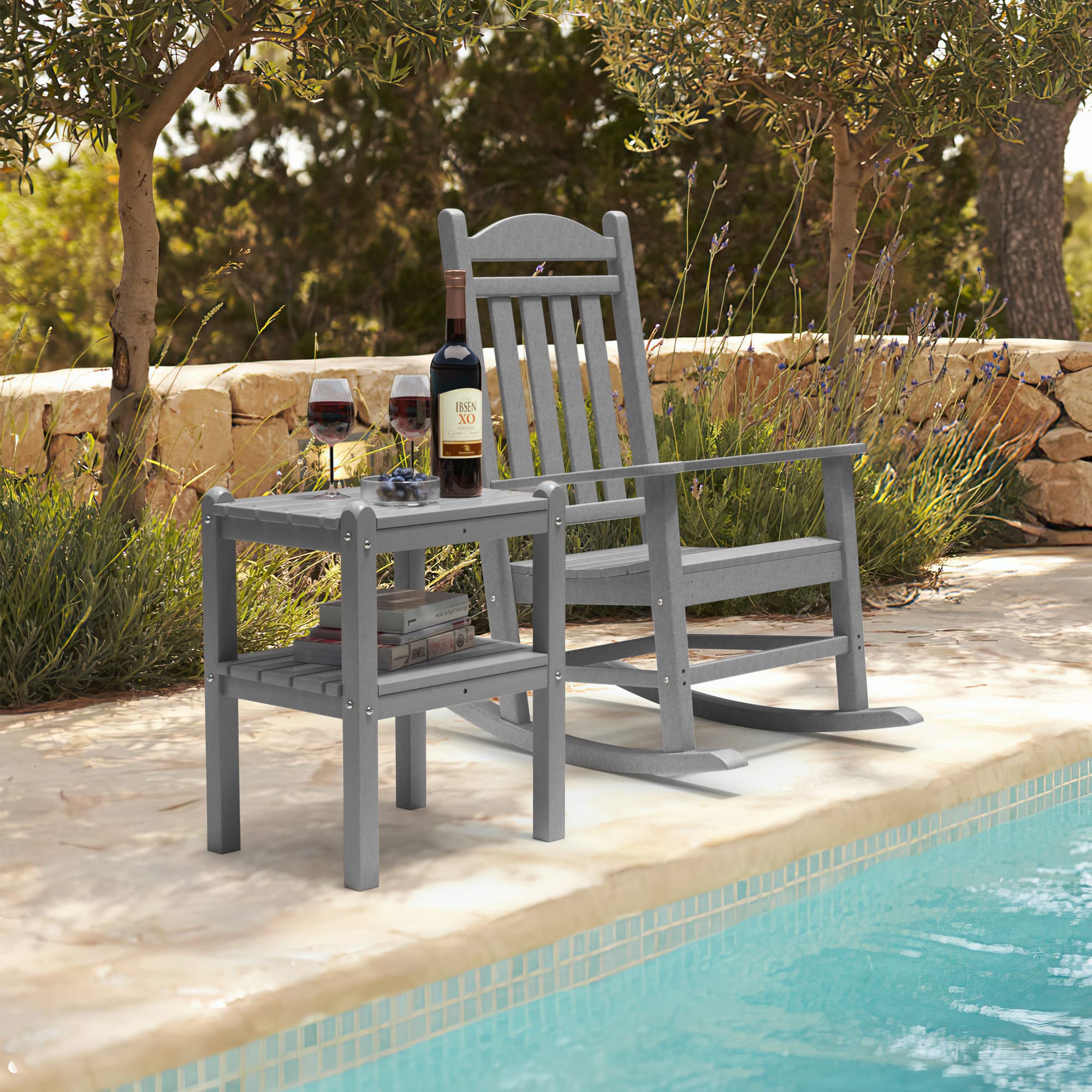 TORVA 2-Tier Outdoor Side Table - Weather-Resistant Adirondack End Table for Patio, Deck, Pool & Garden - Easy Maintenance Rectangular Side Table for Indoor/Outdoor Use - Perfect for Backyard, Porch & Outdoor Living Spaces (Grey)