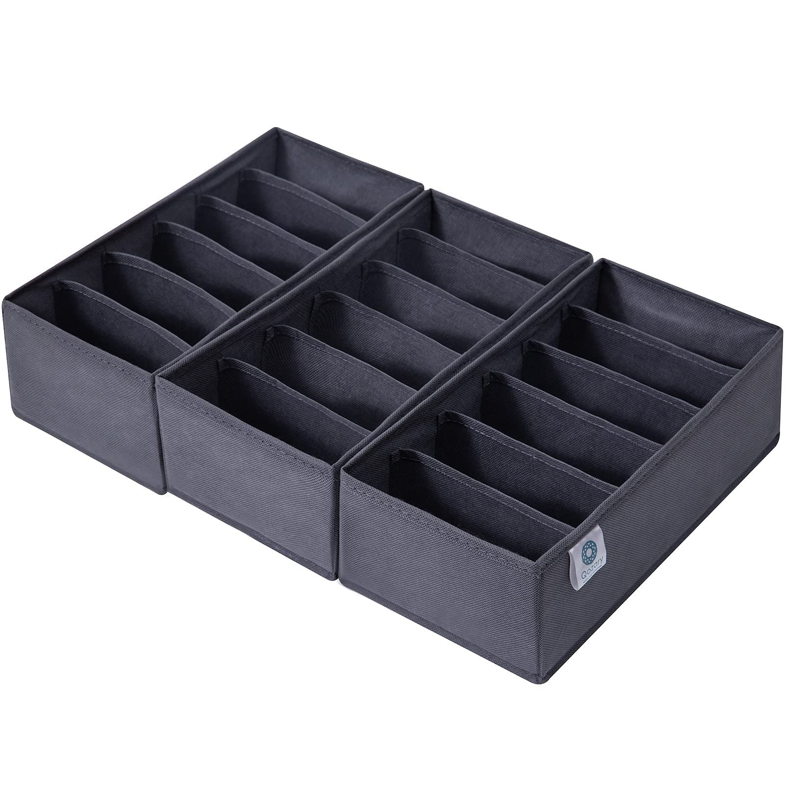 Qozary 3 Pack Non-Woven Fabric Sock & Underwear Drawer Organizer Dividers - Collapsible Closet Storage Box for Clothes, Lingerie, Ties, Belts & Baby Items | Perfect for Bedroom, Dresser & Cabinet Organization