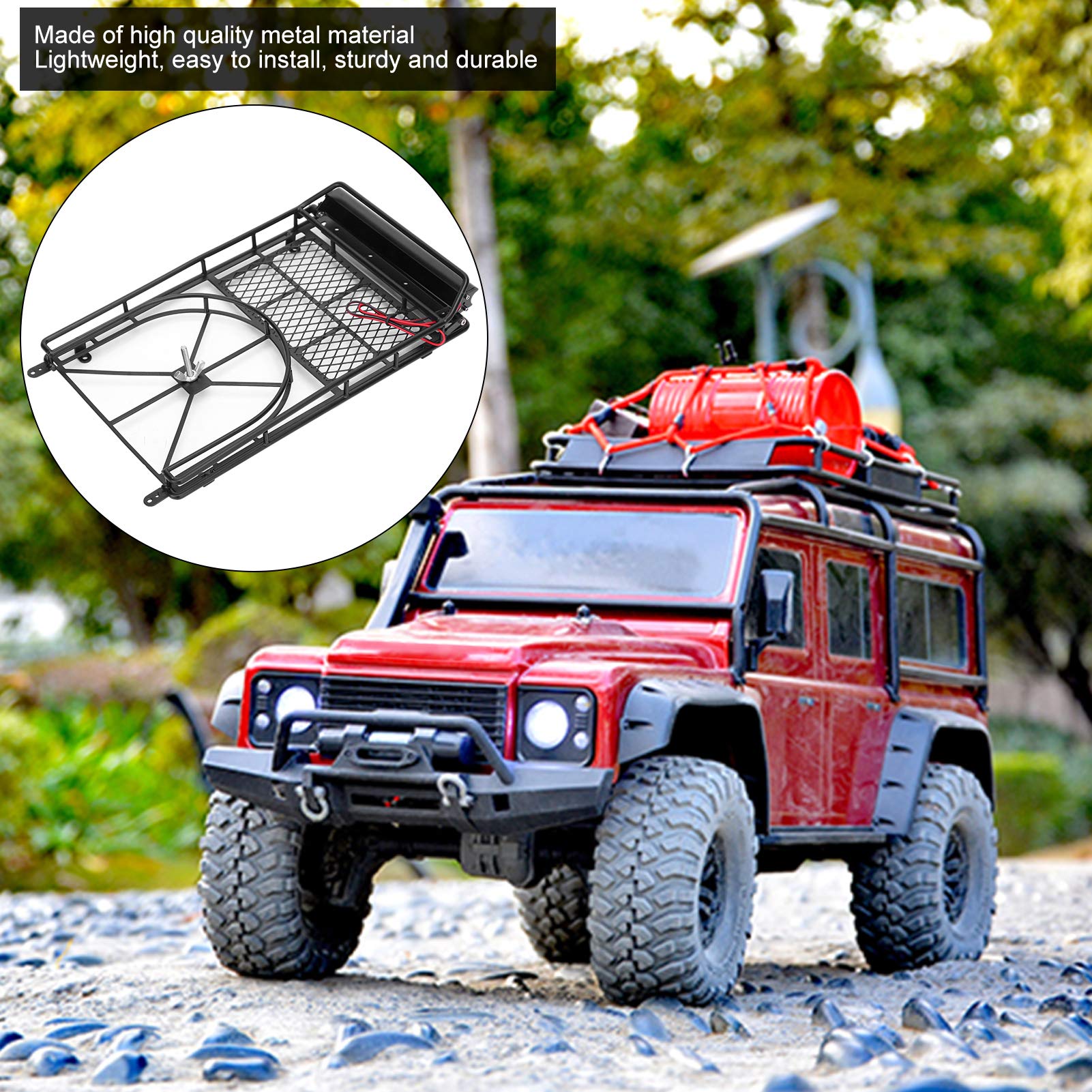 Alomejor Large RC Car Roof Rack with LED Lights - Heavy Duty Crawler Car Luggage Carrier for Off-Road Adventures & Camping Trips