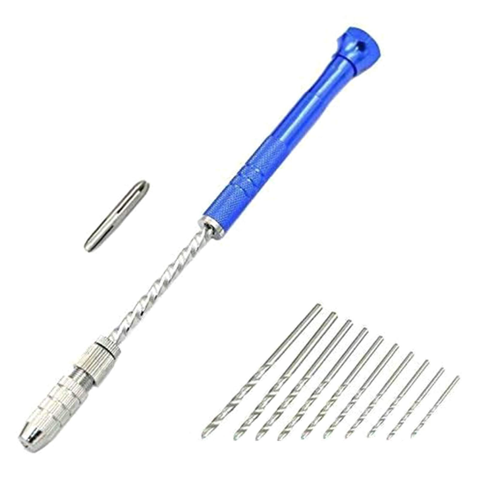 11-Piece Spiral Hand Drill Set - Semi-Automatic Pin Vise for Precision Drilling & Engraving (0.8-3mm) - Silver | Ideal for Jewelry Making, Woodworking & DIY Crafts