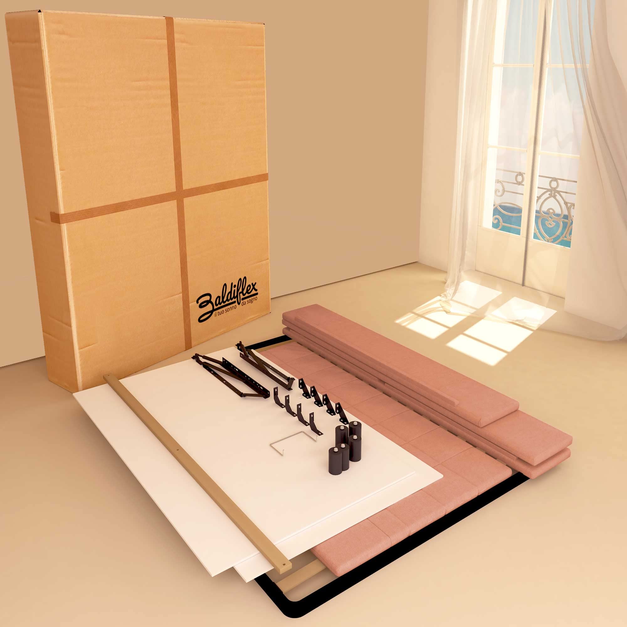 Baldiflex Square and Twin Size Bed with Storage, Dublin Model Fabric Headboard, Slatted Base for Square and Twin Mattresses, 120 x 190 cm, Elegant Antique Pink - Perfect for Small Bedrooms, Guest Rooms & Cozy Apartments