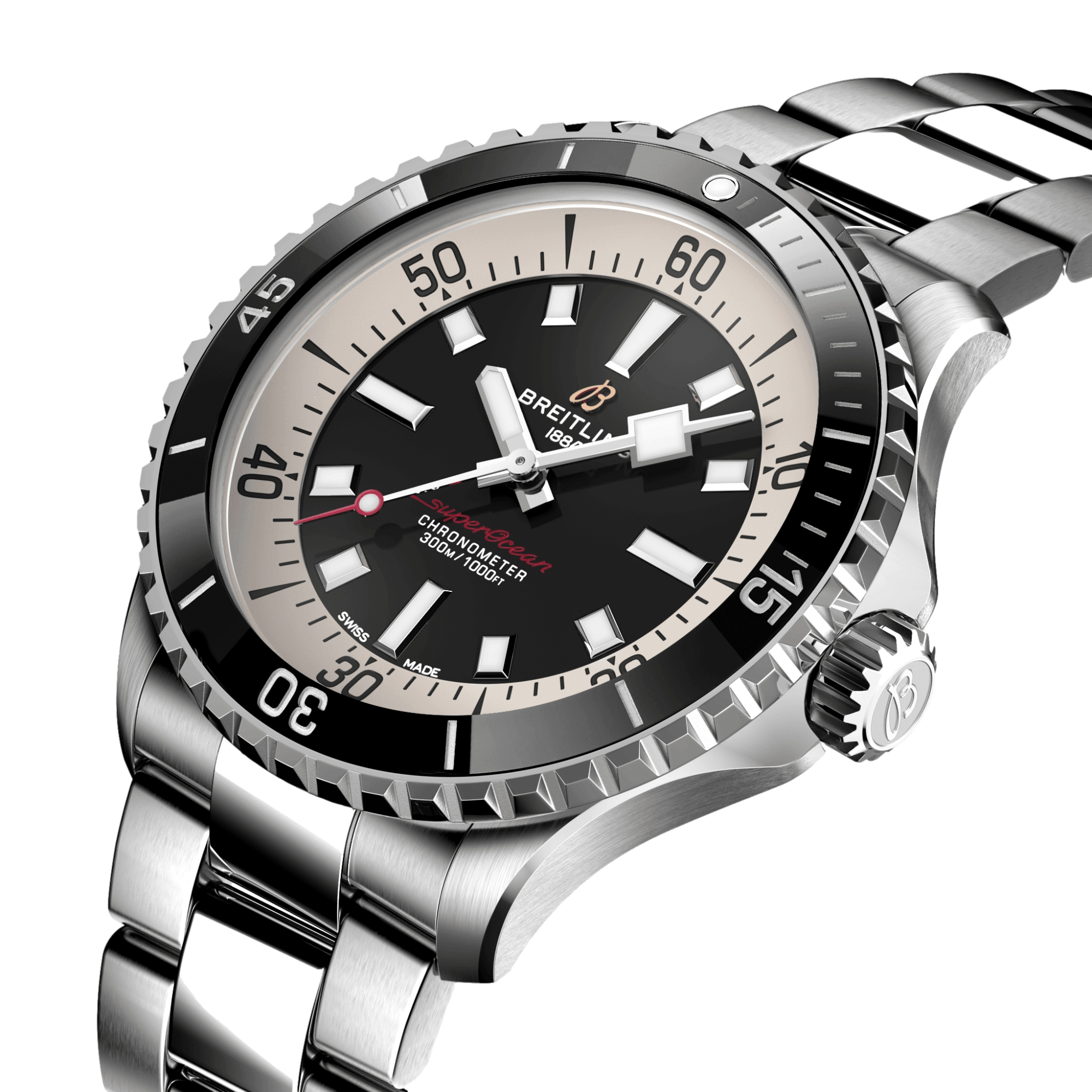 Superocean Automatic 42mm Men's Dive Watch - Black Dial with Stainless Steel Bracelet - Waterproof Luxury Timepiece for Scuba Diving, Swimming & Everyday Wear