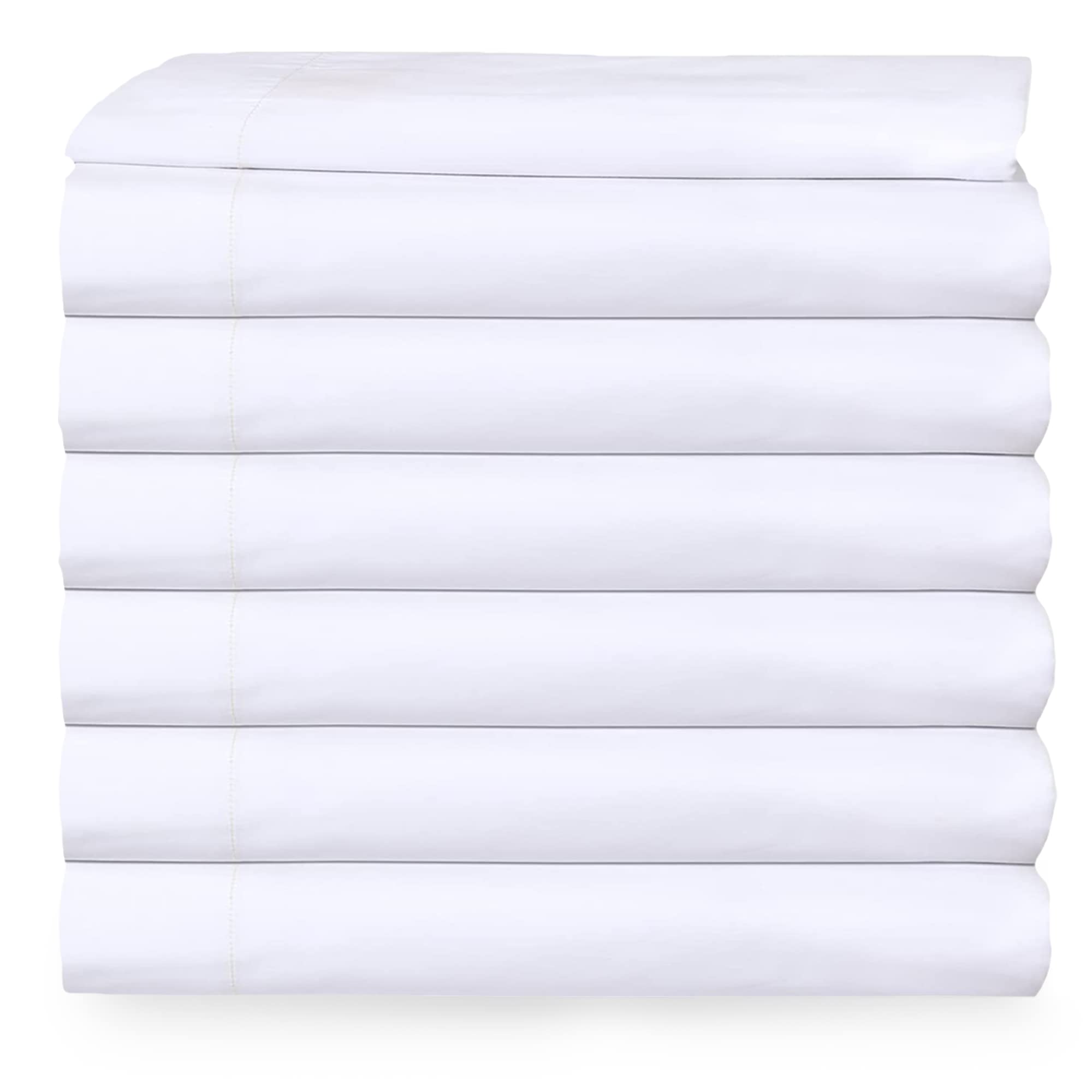 6-Piece Full White Bed Sheet Set - 6 Flat Sheets (81x108) & 6 Fitted Sheets (54x80+12) with 12 Standard Pillowcases - T-200 Economy Grade Percale Wave Hotel Linens - Perfect for Home, Dorm, or Hospitality Use