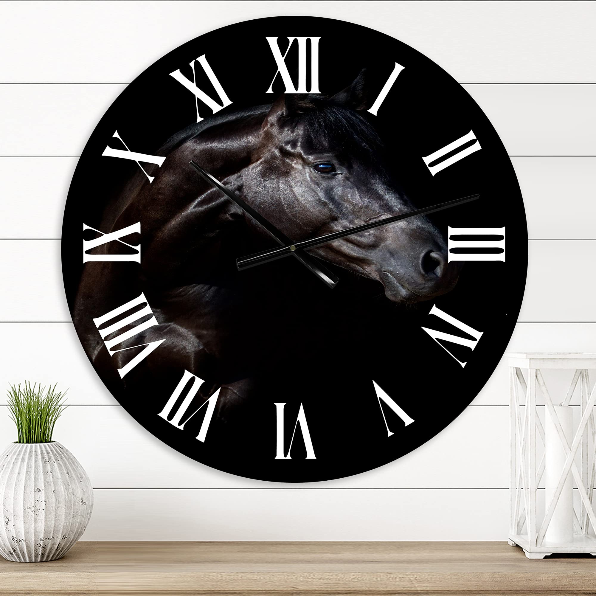 Farmhouse Wall Clock with Horse and Girl Silhouette - Large Rustic Wall Clock for Home, Office & Living Room Decor - Perfect for Country, Western & Farmhouse Style Interiors