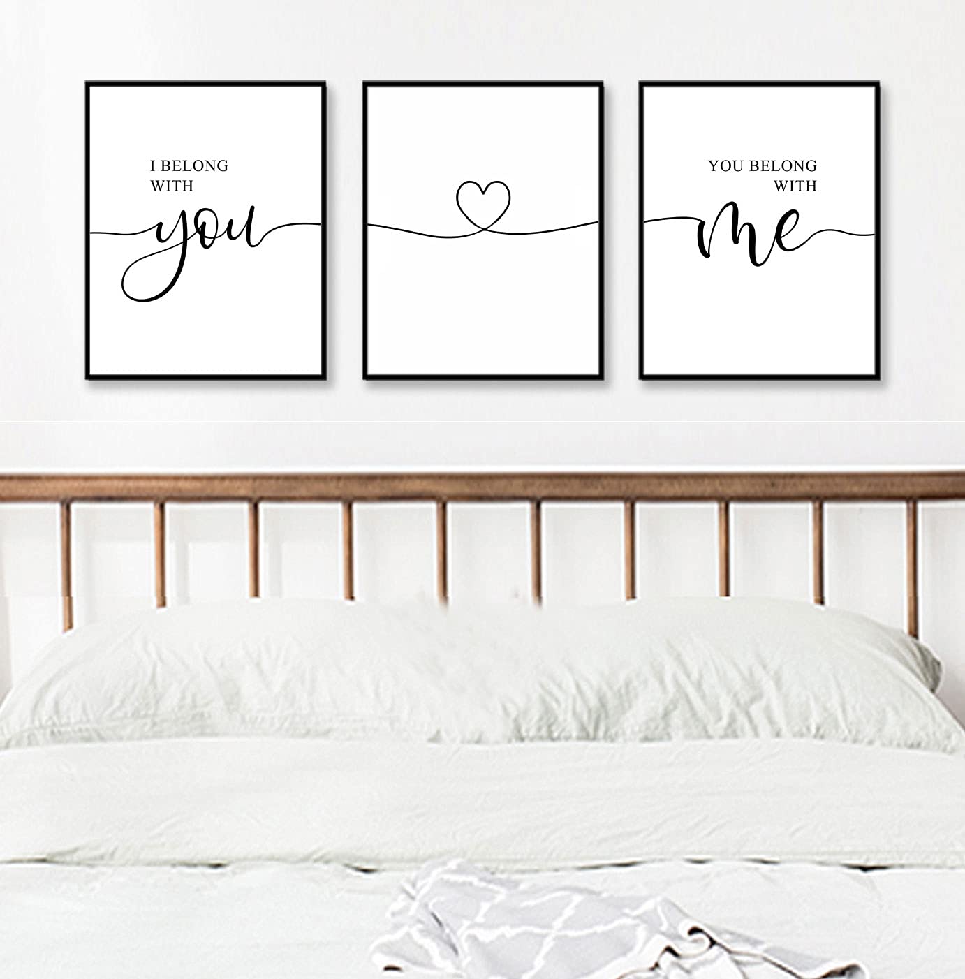 Set of 3 'I Belong With You You Belong With Me' Romantic Quote Prints - 11x14 Inch UNFRAMED Bedroom Wall Art, Couples Home Decor for Bedroom, Living Room & Wedding Gift