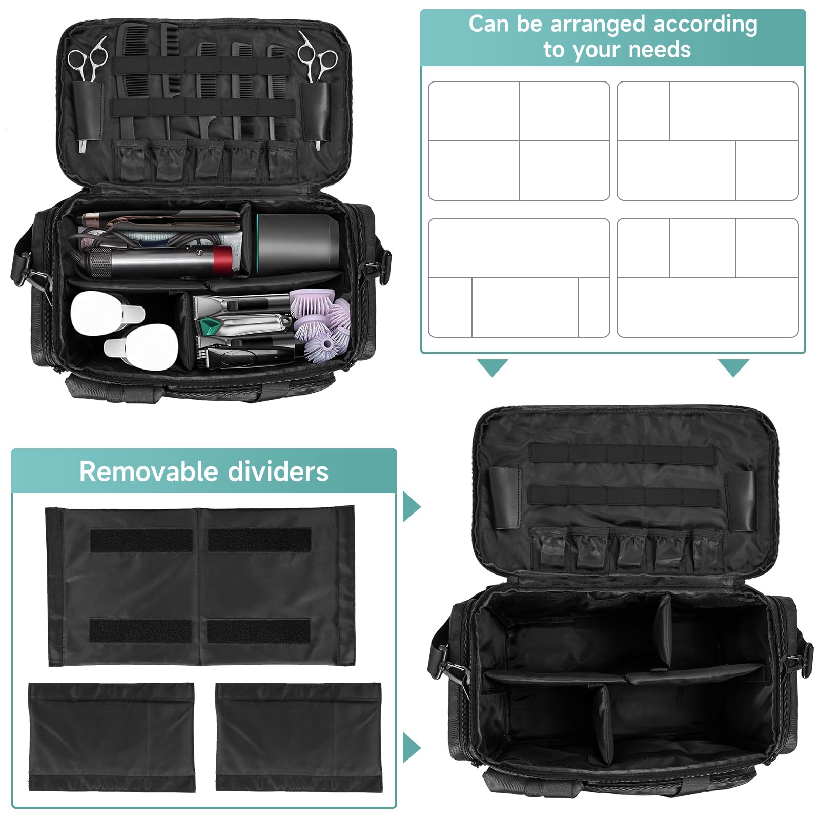 Professional Barber Hairdressing Bag with Adjustable Dividers - Travel Storage Organizer for Scissors, Clippers, Trimmers & Haircut Tools - Perfect for Salon Professionals & Mobile Barbers On-The-Go