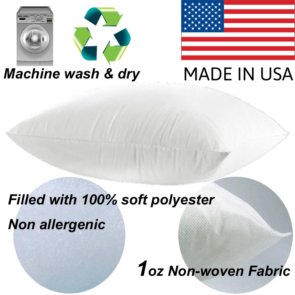 MSD 4 Pack 36x36 Inch Hypoallergenic Square Pillow Inserts - Standard White Polyester Decorative Euro Sham Stuffer for Sofa, Bed, Couch - Made in USA (Set of 4) - Machine Washable & Dryable - Perfect for Home Decor, Living Room & Bedroom Accents