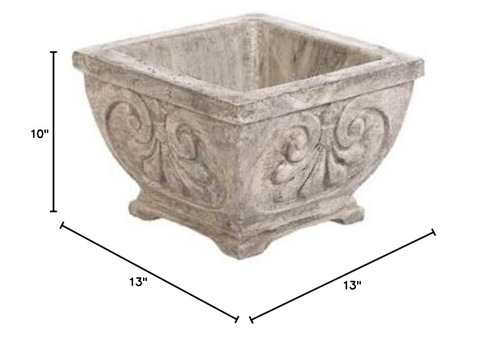 Normandy Jr Planter - 10 Inch Height x 13 Inch Square - Pre-Aged Terracotta Pot - Perfect for Indoor Plants, Succulents & Home Garden Decor