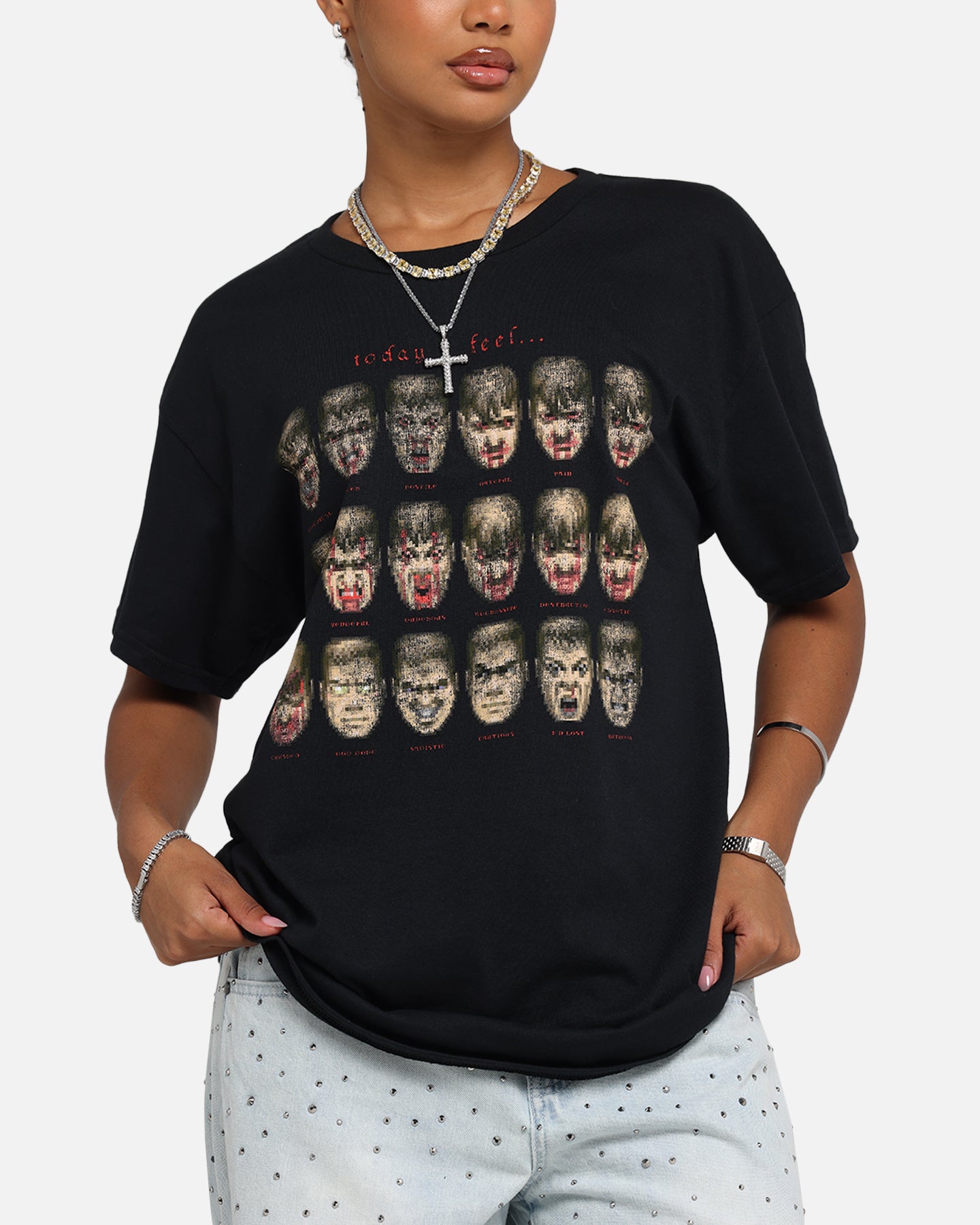 73 Studio X Doom Today I Feel Graphic T-Shirt - Black Cotton Tee for Men - Casual Streetwear & Gaming Outfit
