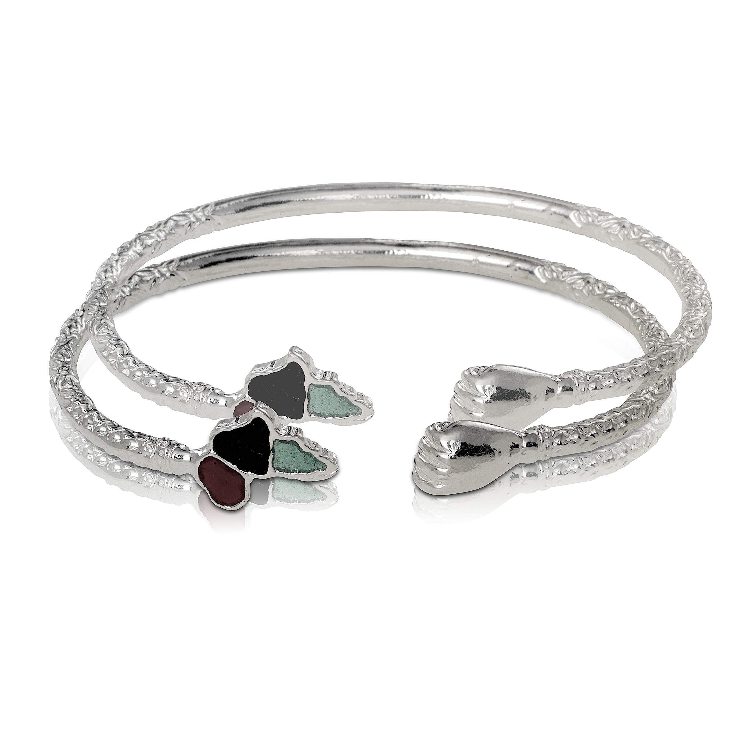 African .925 Sterling Silver Bangle Bracelets Set of 2 - Handmade Tribal Jewelry for Women - Perfect for Weddings, Parties & Boho Fashion