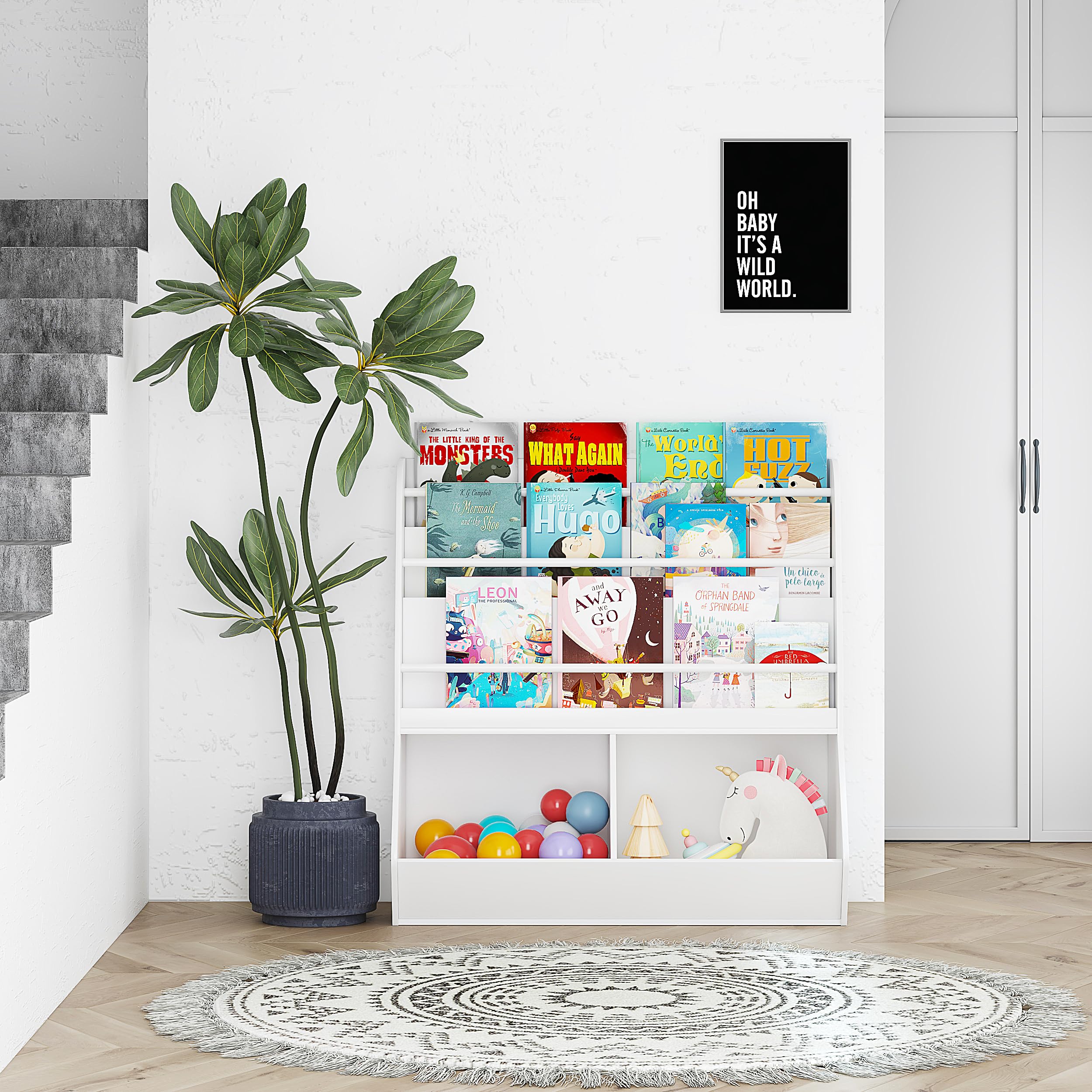 UTEX Kids Bookshelf & Toy Storage Organizer Cabinet with Cubby - White | Space-Saving Bookcase & Display Stand for Toddlers 3+ | Perfect for Nursery, Playroom & Bedroom Organization