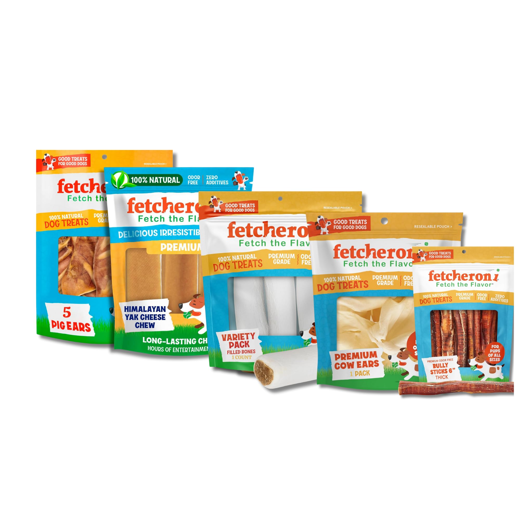 Premium Dog Treat Variety Box - 5 Pig Ears, 3 Yak Cheese Chews, 3 Bully Sticks, 2 Cow Ears & 1 Dog Bone - 100% Natural Long-Lasting Chews for Dogs - Perfect for Training, Teething & Dental Health