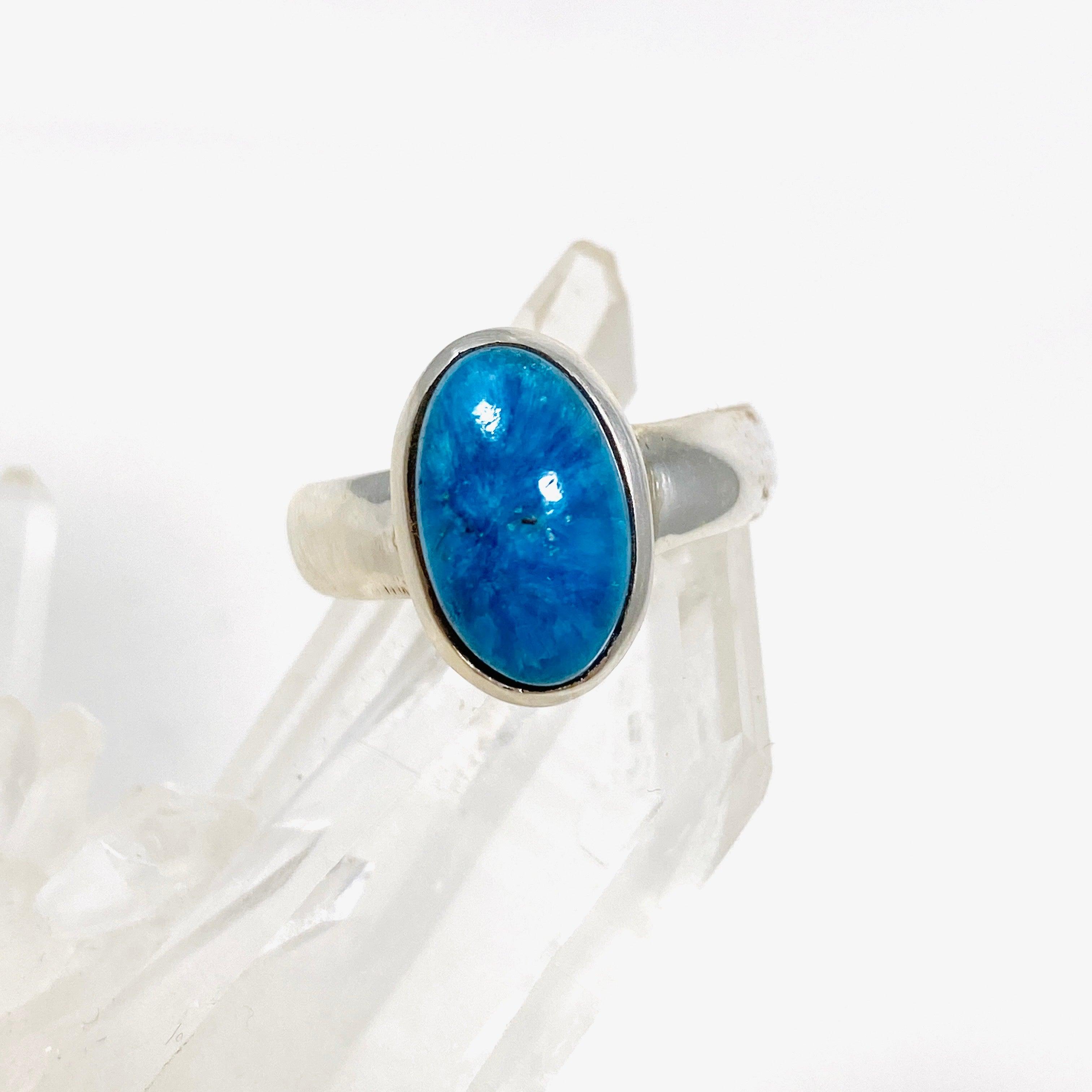 Natural Cavansite Oval Ring - Size 9 Blue Crystal Jewelry for Women - Perfect for Everyday Wear, Gift Giving & Spiritual Healing