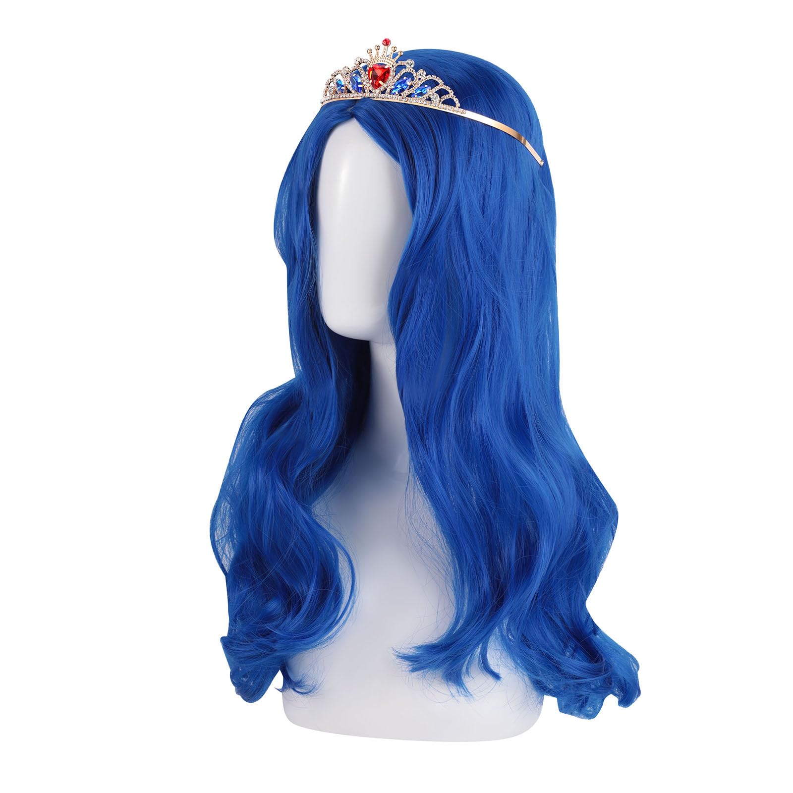 Evie Descendants Costume Wig for Girls - Long Blue Princess Hair with Crown | Kids Halloween Cosplay, Dress Up Party & Themed Events