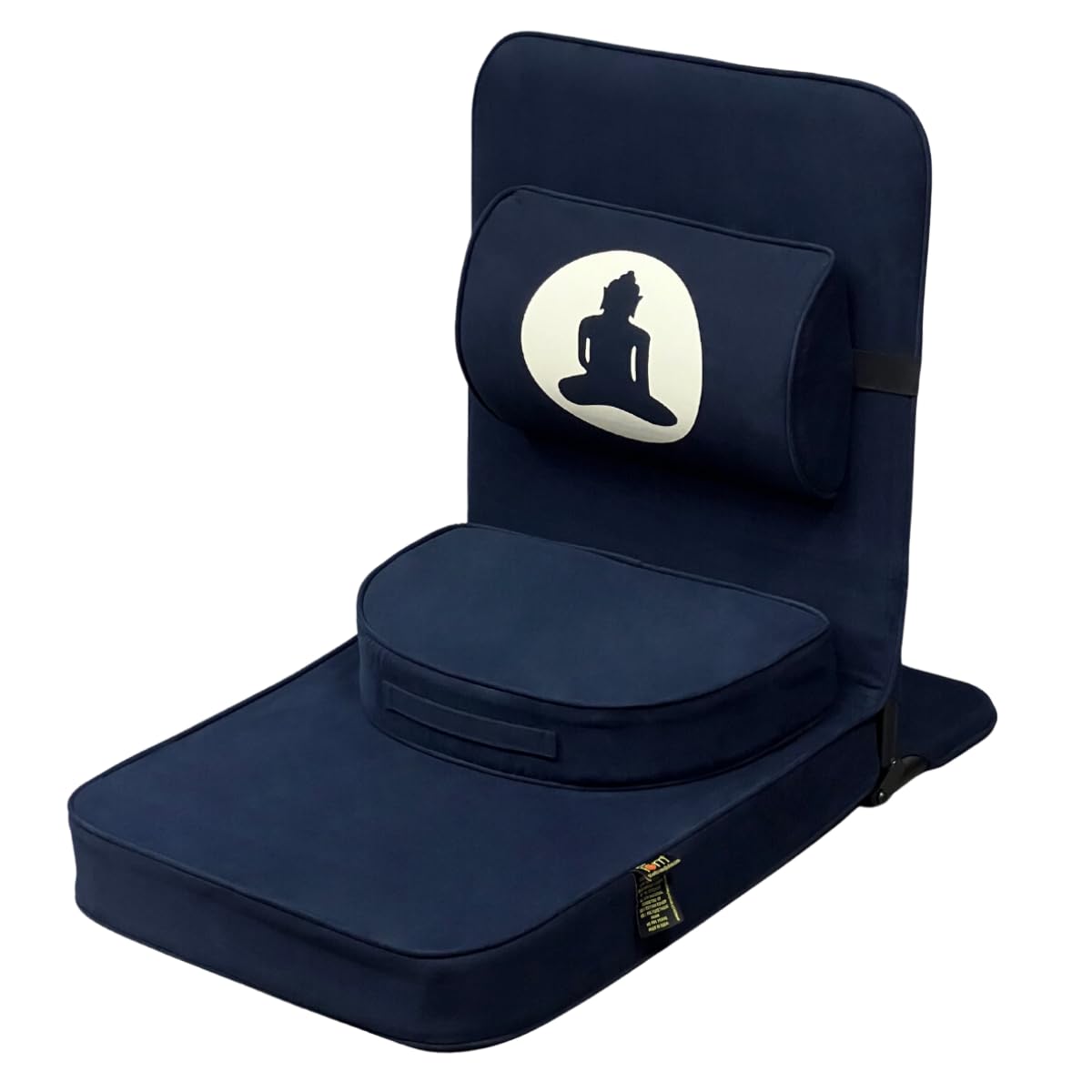 Friends Of Meditation Relaxing Buddha Meditation Chair - Detachable Back Support & Zafu Cushion | Portable Folding Yoga Chair for Adults | Navy Blue | Perfect for Home Meditation, Yoga Studios & Zen Spaces