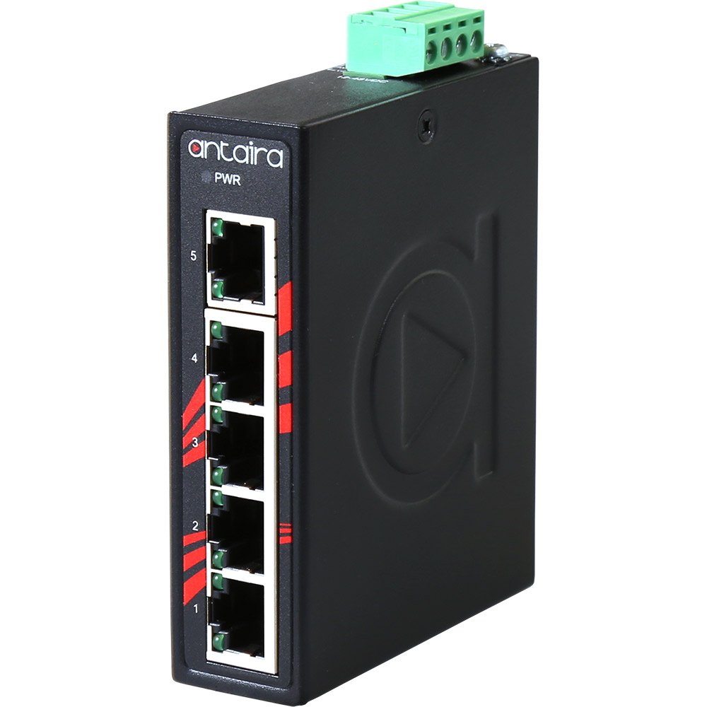 Antaira LNX-C500-T Industrial 5-Port Fast Ethernet Switch | DIN Rail Mount | -40°C to 75°C Operating Temp | 12-48VDC Redundant Power | Ideal for Harsh Environments & Industrial Automation