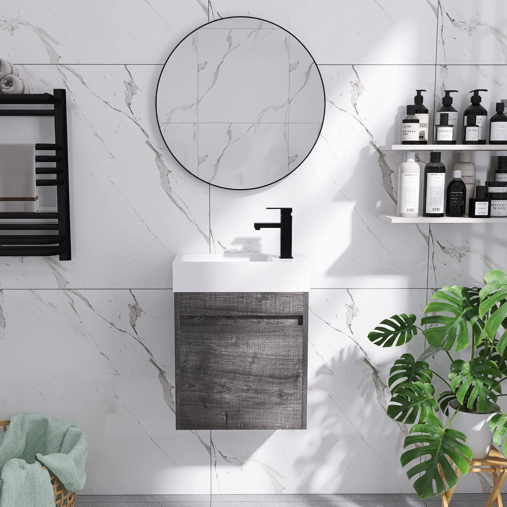 18 Inch Modern Floating Bathroom Vanity with Sink - Soft Close Single Sink Bathroom Cabinet (PGO, 18x10) - Perfect for Small Bathrooms, Powder Rooms & Space-Saving Home Decor