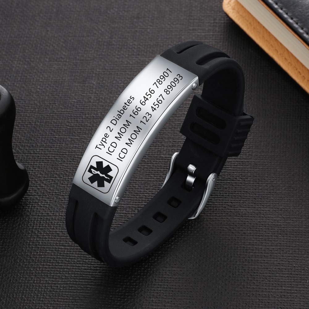 Adjustable Medical Alert ID Bracelet for Women & Men - Personalized Silicone Sport Wristband for Kids & Adults - Perfect for Allergies, Diabetes & Emergency Identification
