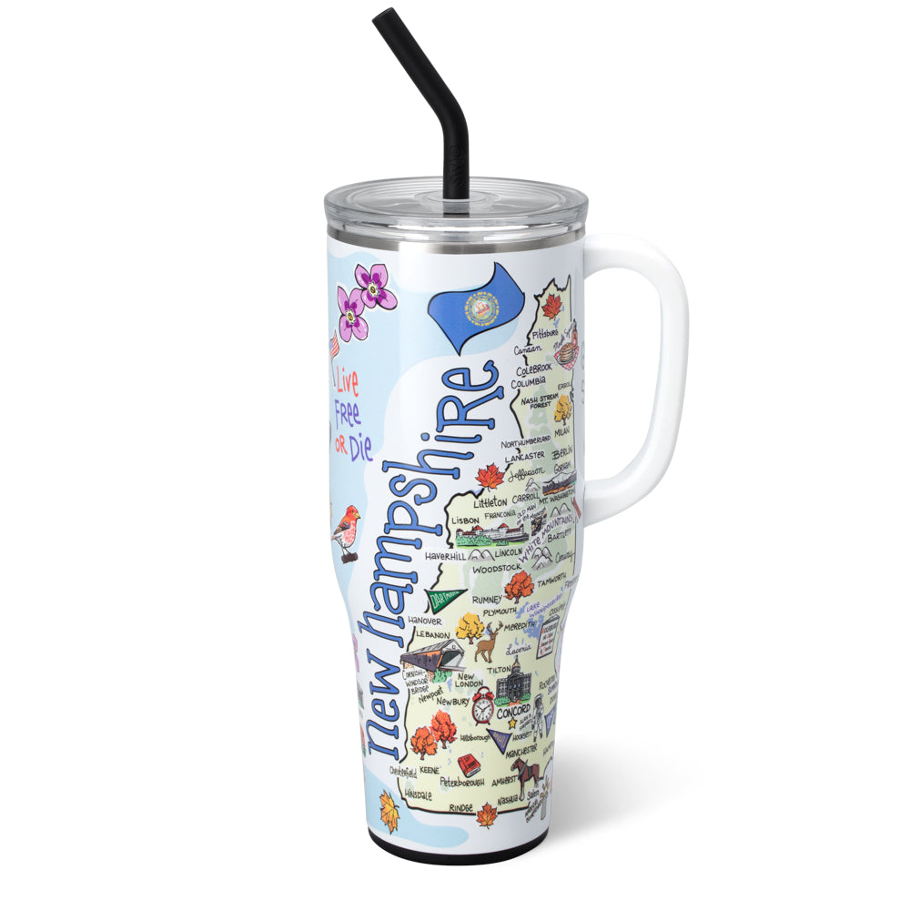 New Hampshire Mega Mug 40oz - Large Insulated Stainless Steel Travel Tumbler with Lid & Handle - Perfect for Coffee, Tea, or Cold Drinks at Home, Office, or Outdoor Adventures